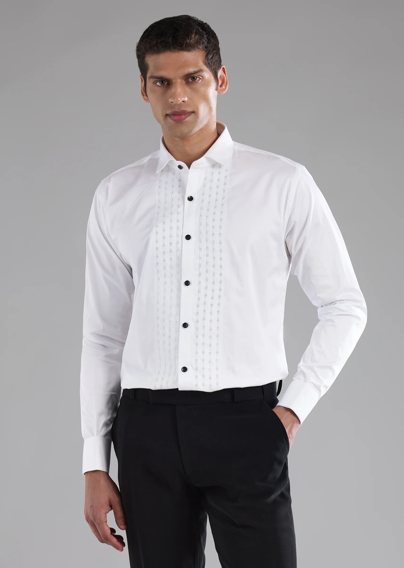 Black Cutdana Work Tuxedo, Shirt and Bow Set - Image 7