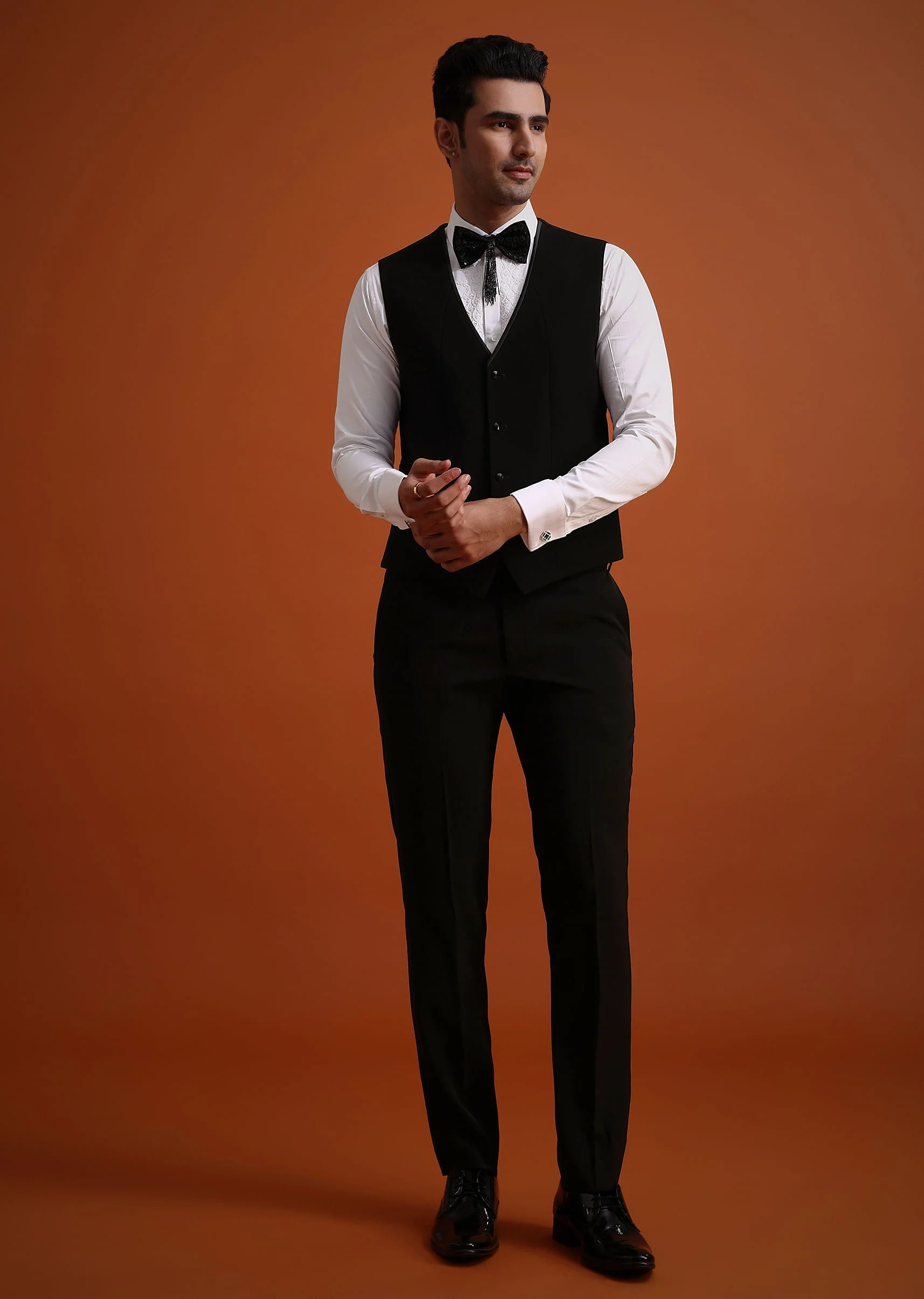 Black Cutwork Stone Embellished Tuxedo Set - Image 6