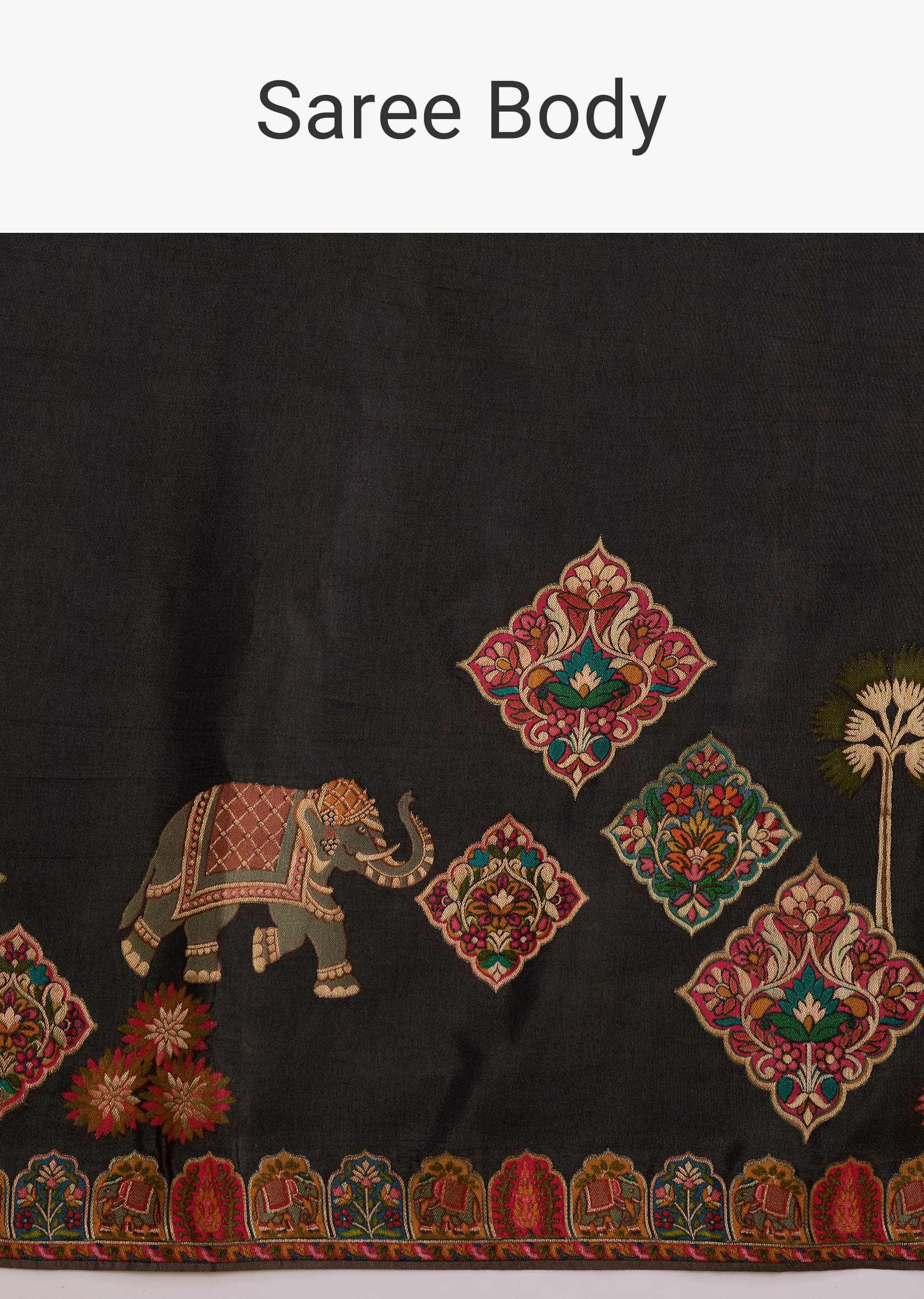 Black Dola Silk Saree With Madhubani Weave And Embroidery - Image 9