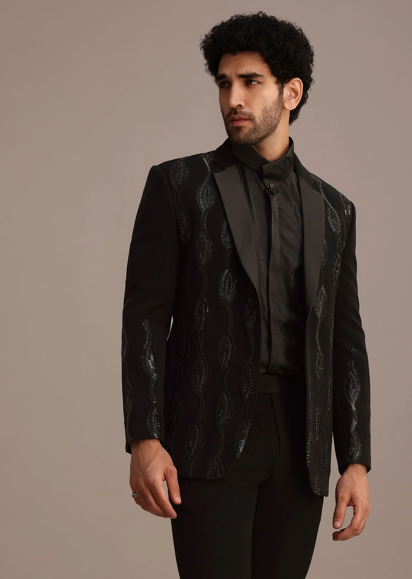 Black Embellished Blazer and Pant Set - Image 4