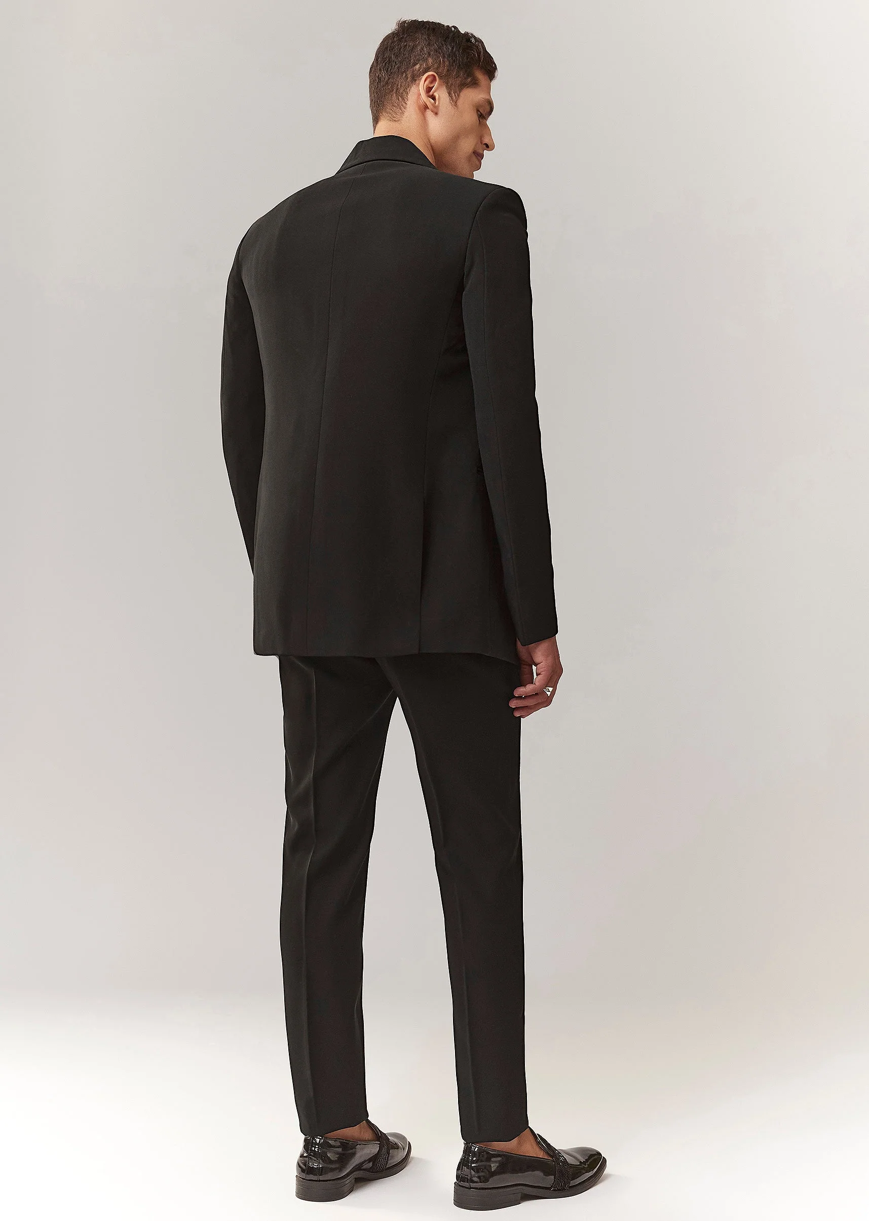 Black Embellished Jersey Indo Western Set With Zip Closure - Image 5
