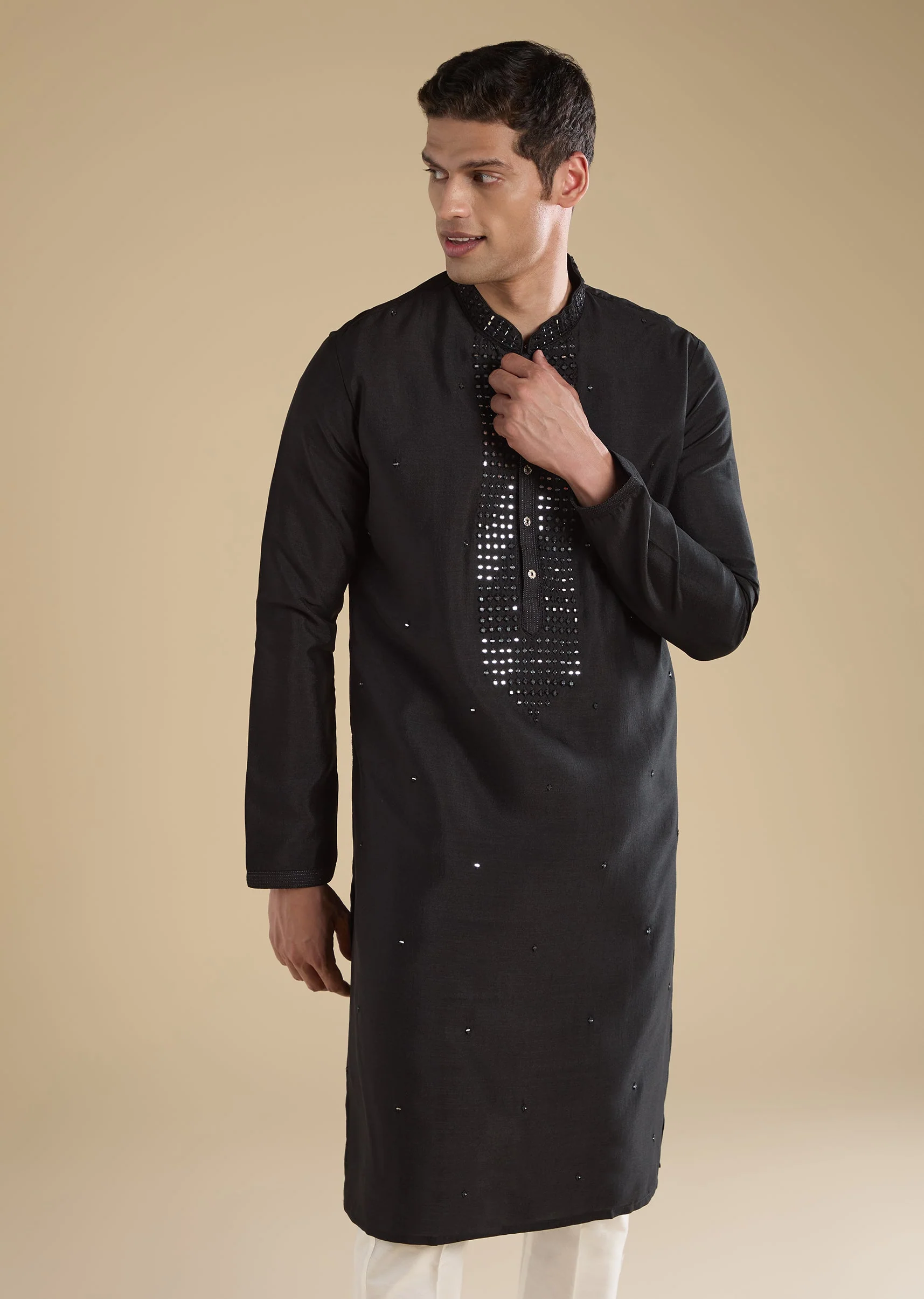 Black Embellished Kurta Sets And Pants - Image 3