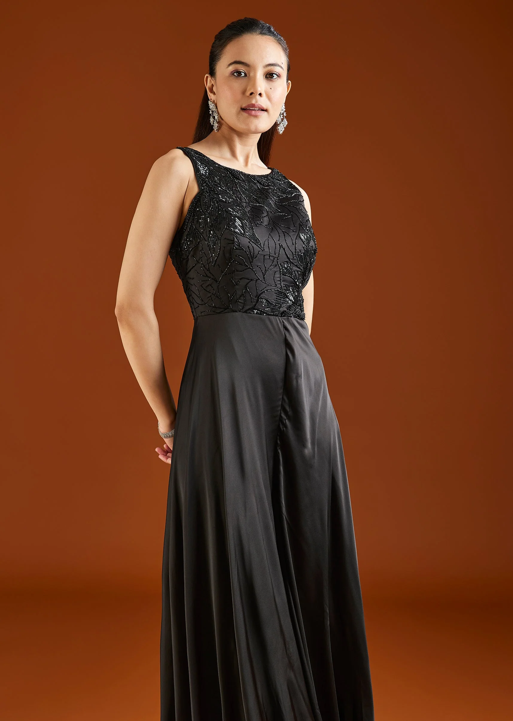 Black Embellished Satin Jumpsuit - Image 4