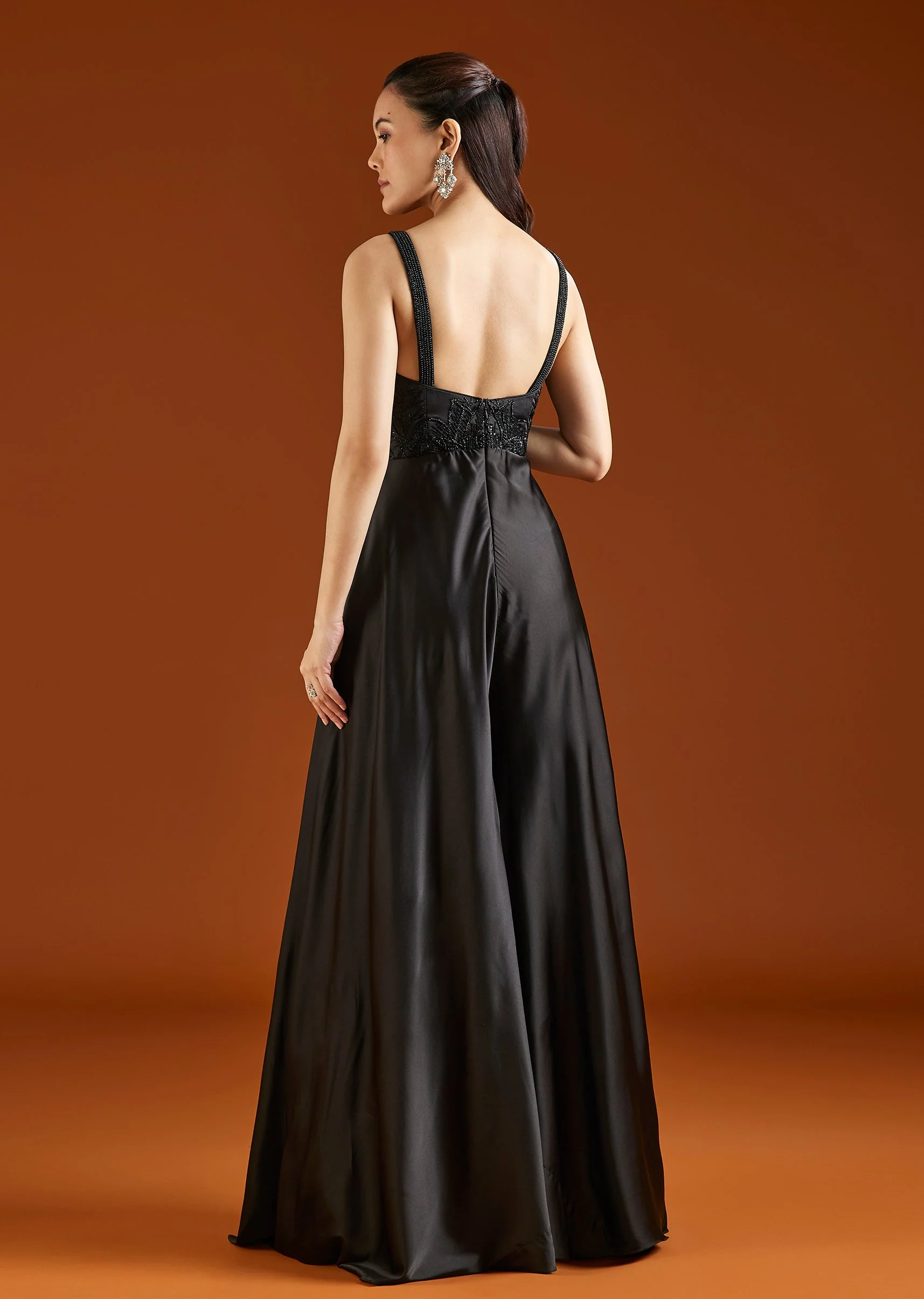Black Embellished Satin Jumpsuit - Image 5