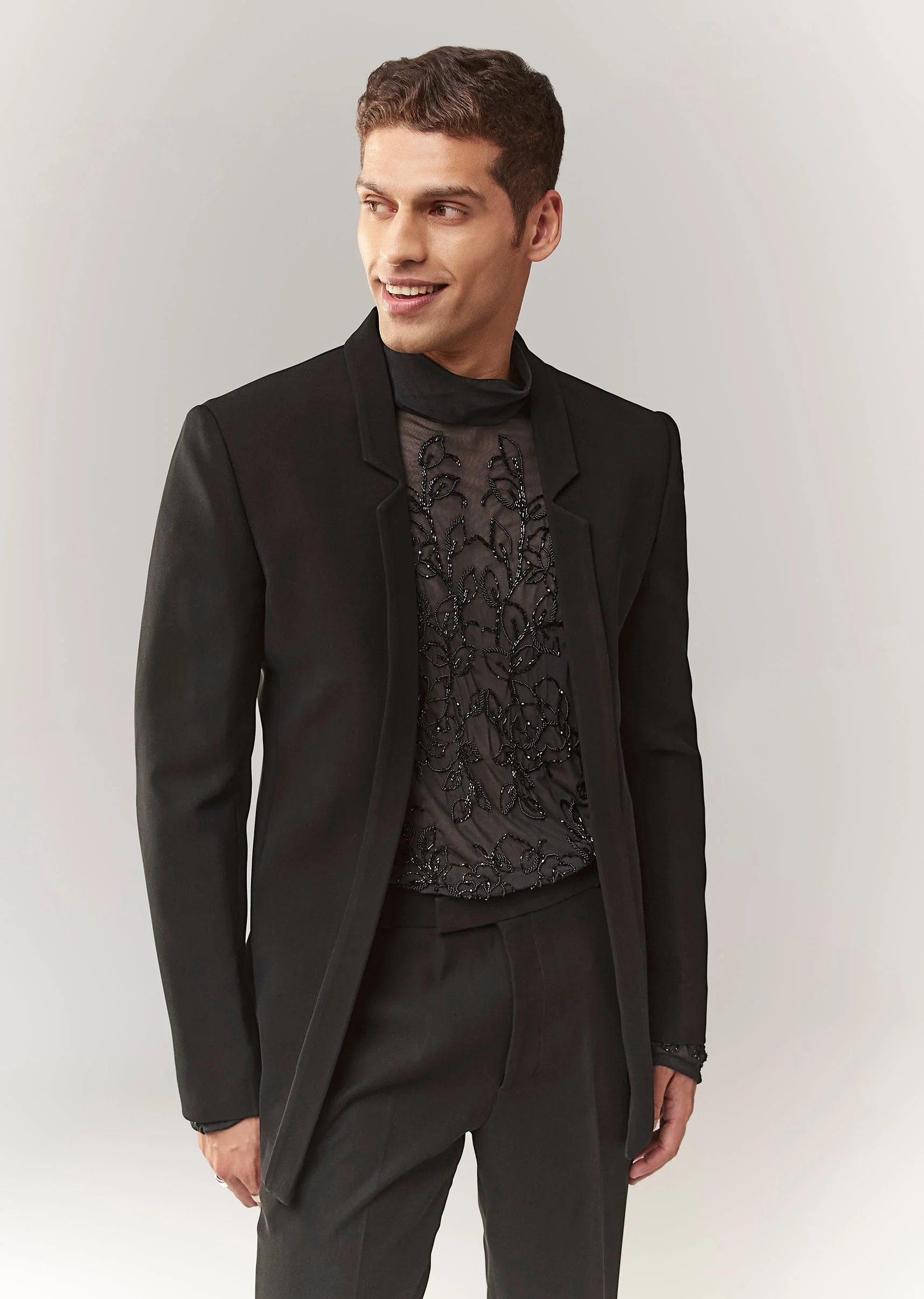 Black Embroidered Jacket Set With Cutdana And Bead Work - Image 4