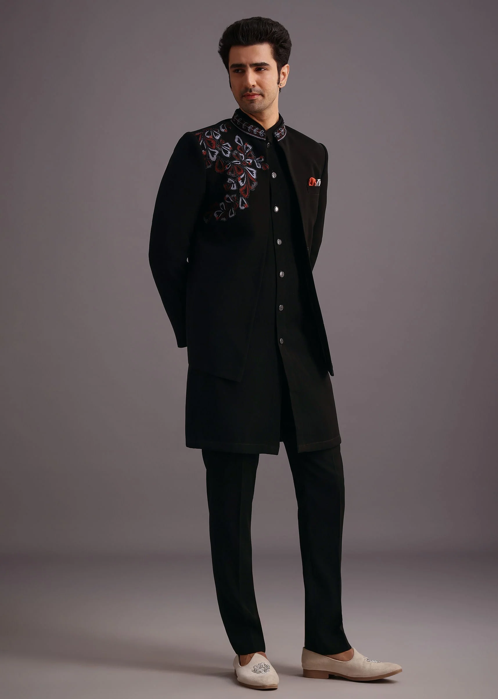Black Embroidered Jodhpuri Kurta Set - Image 2