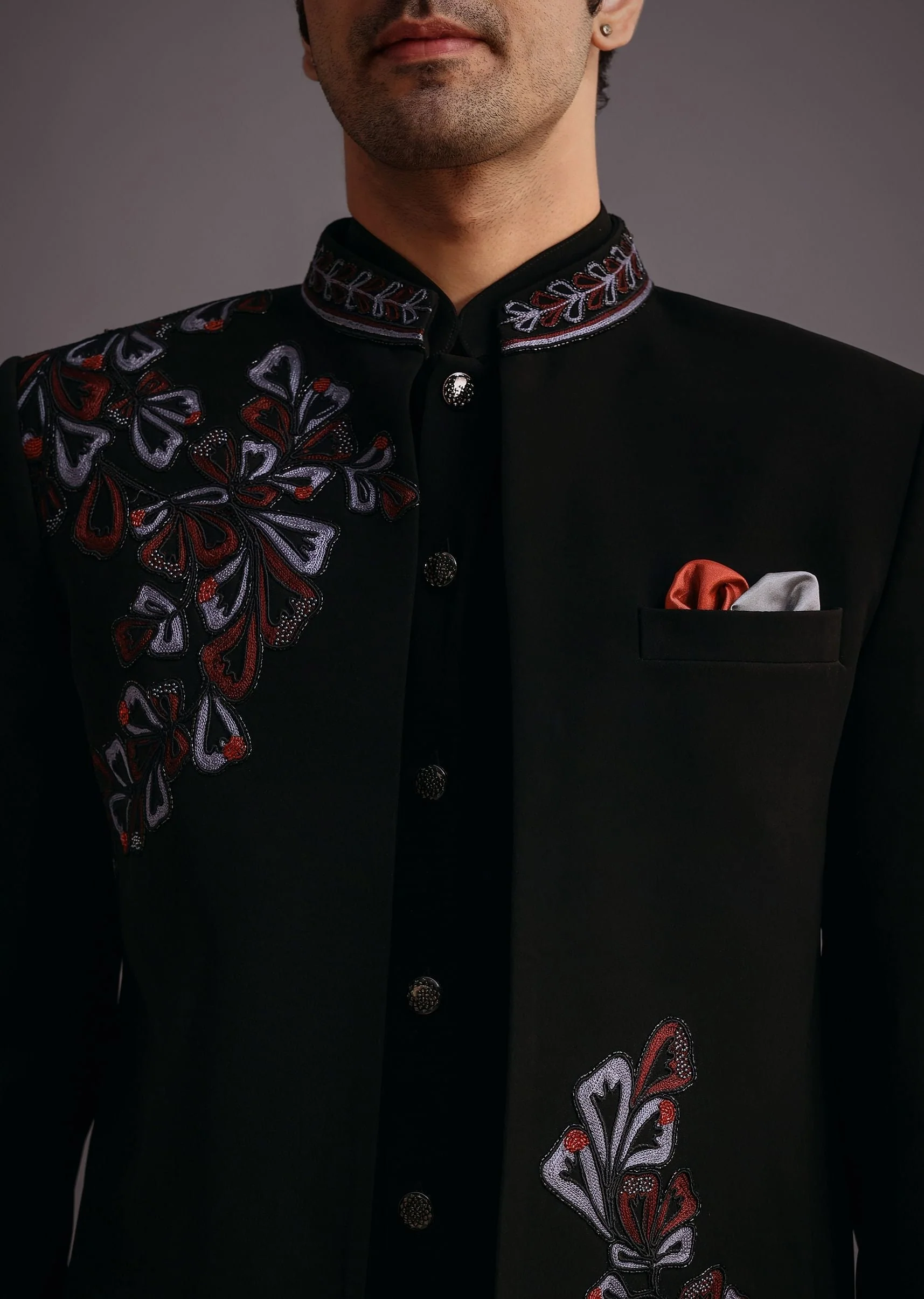 Black Embroidered Jodhpuri Kurta Set - Image 3