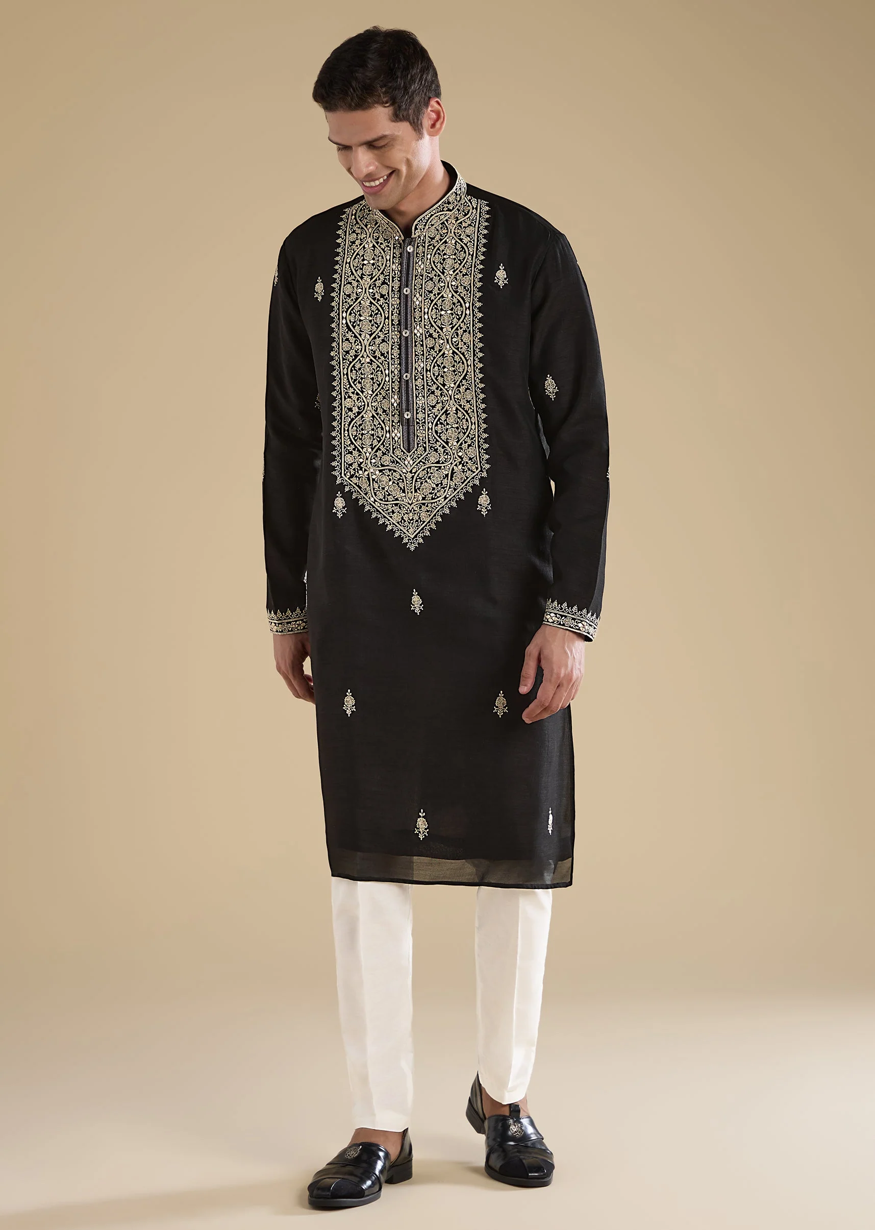 Black Embroidered Kurta Set With Pants