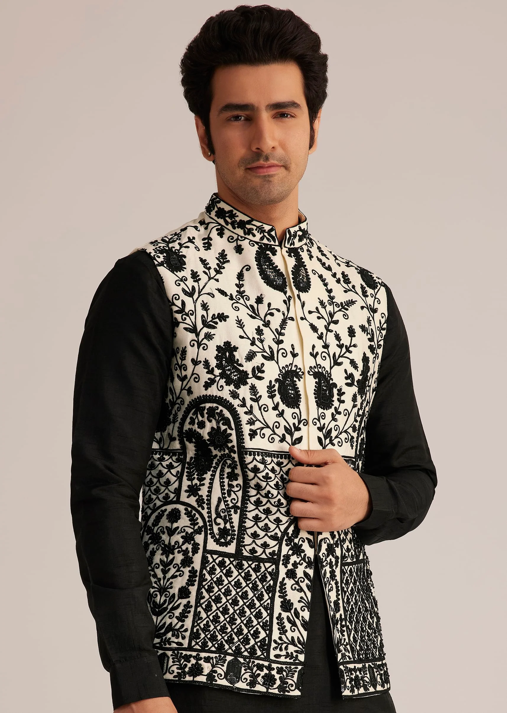 Black Embroidered Nehru Jacket Set - Image 2