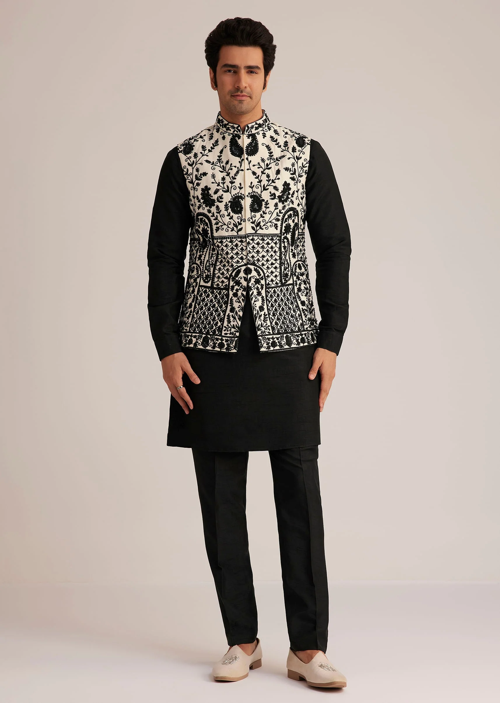Black Embroidered Nehru Jacket Set - Image 3