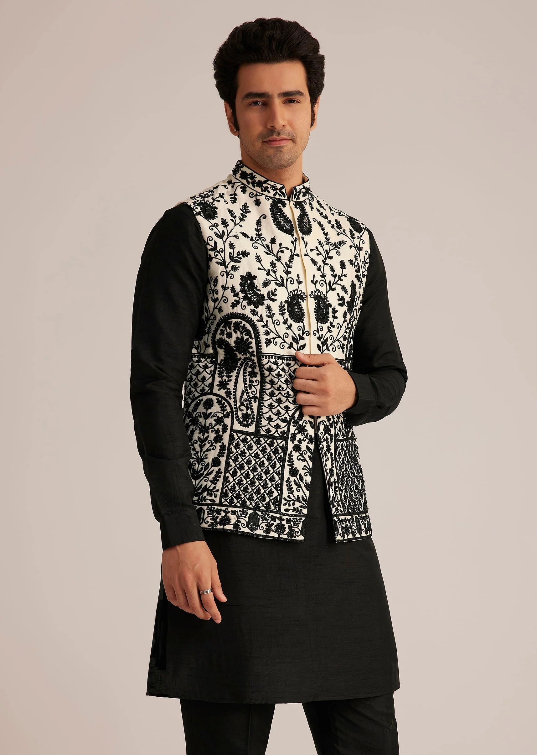 Black Embroidered Nehru Jacket Set - Image 4