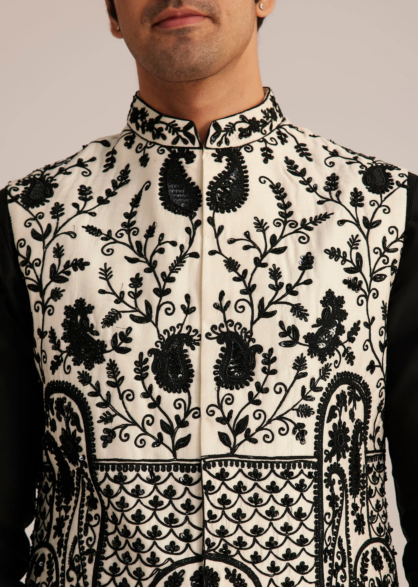Black Embroidered Nehru Jacket Set - Image 6