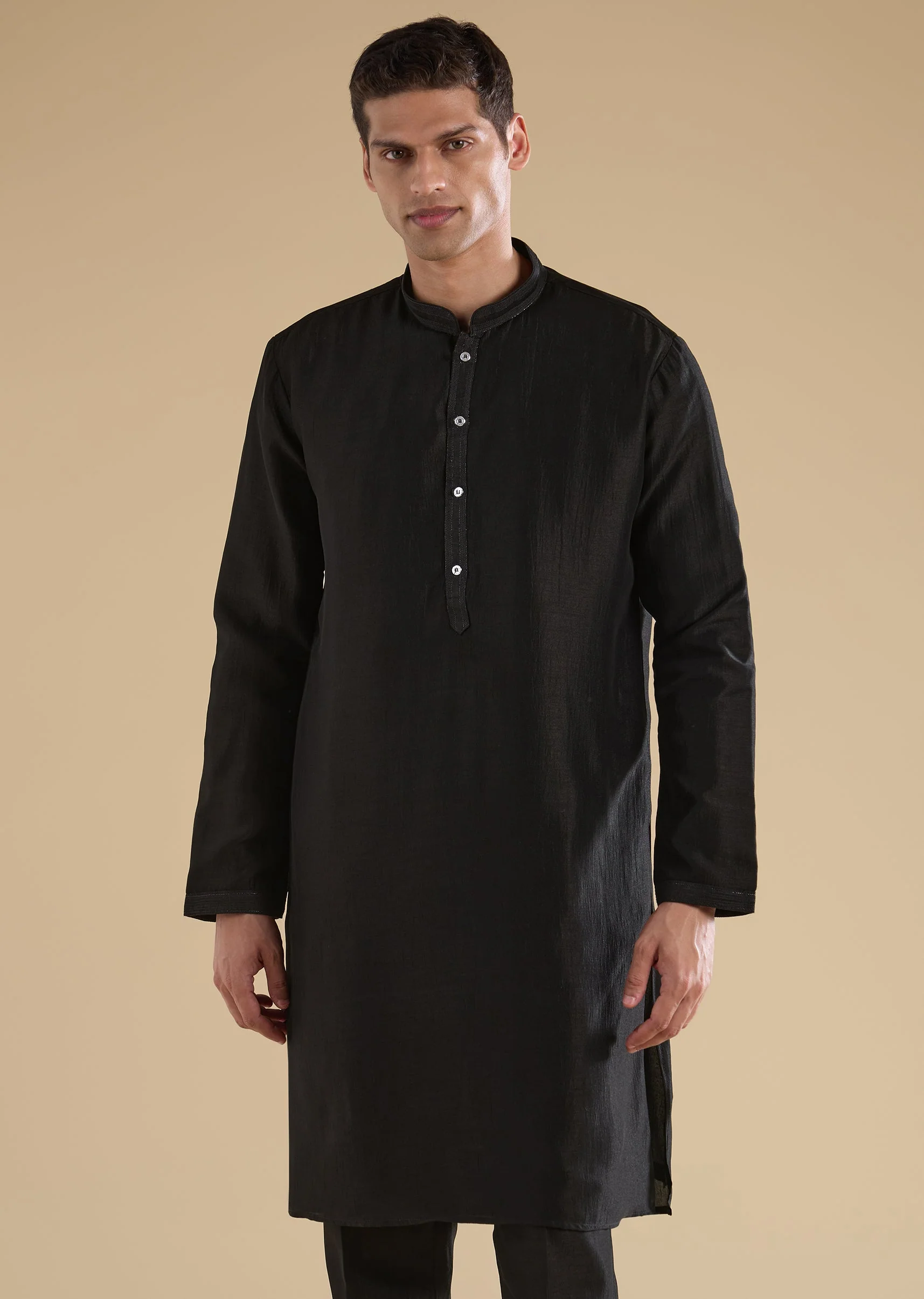Black Embroidered Silk Kurta Jacket Set - Image 6