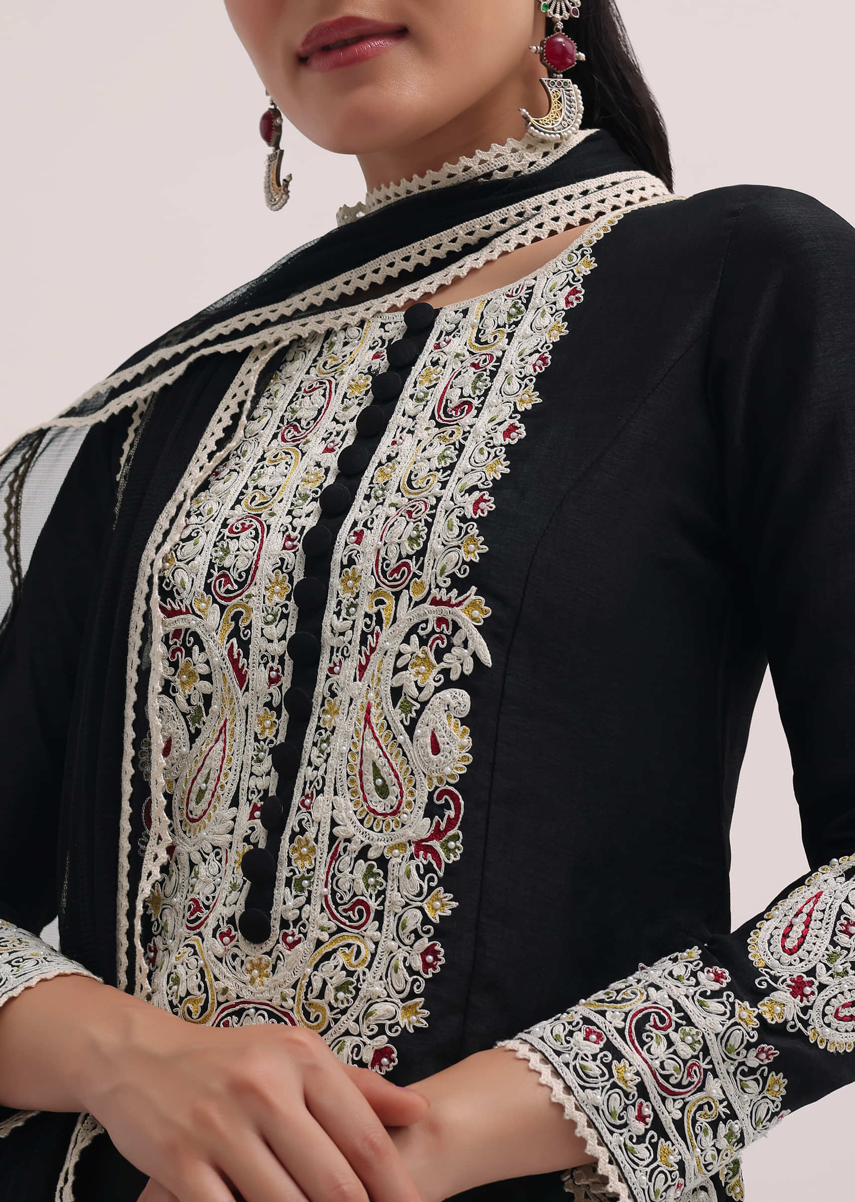 Black Embroidered Silk Kurta Pant Set - Image 2