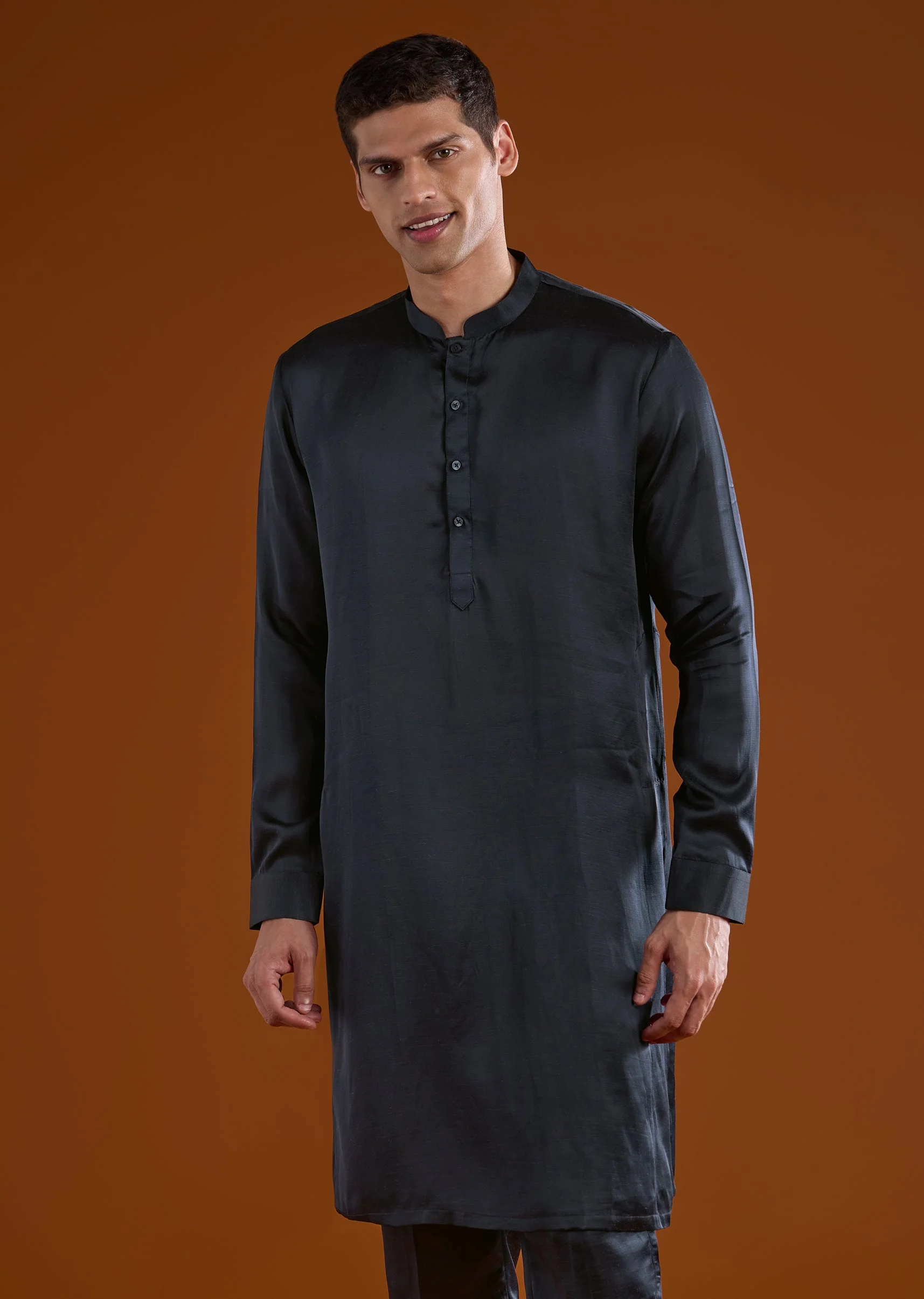 Black Embroidered Silk Linen Kurta Jacket Set - Image 6