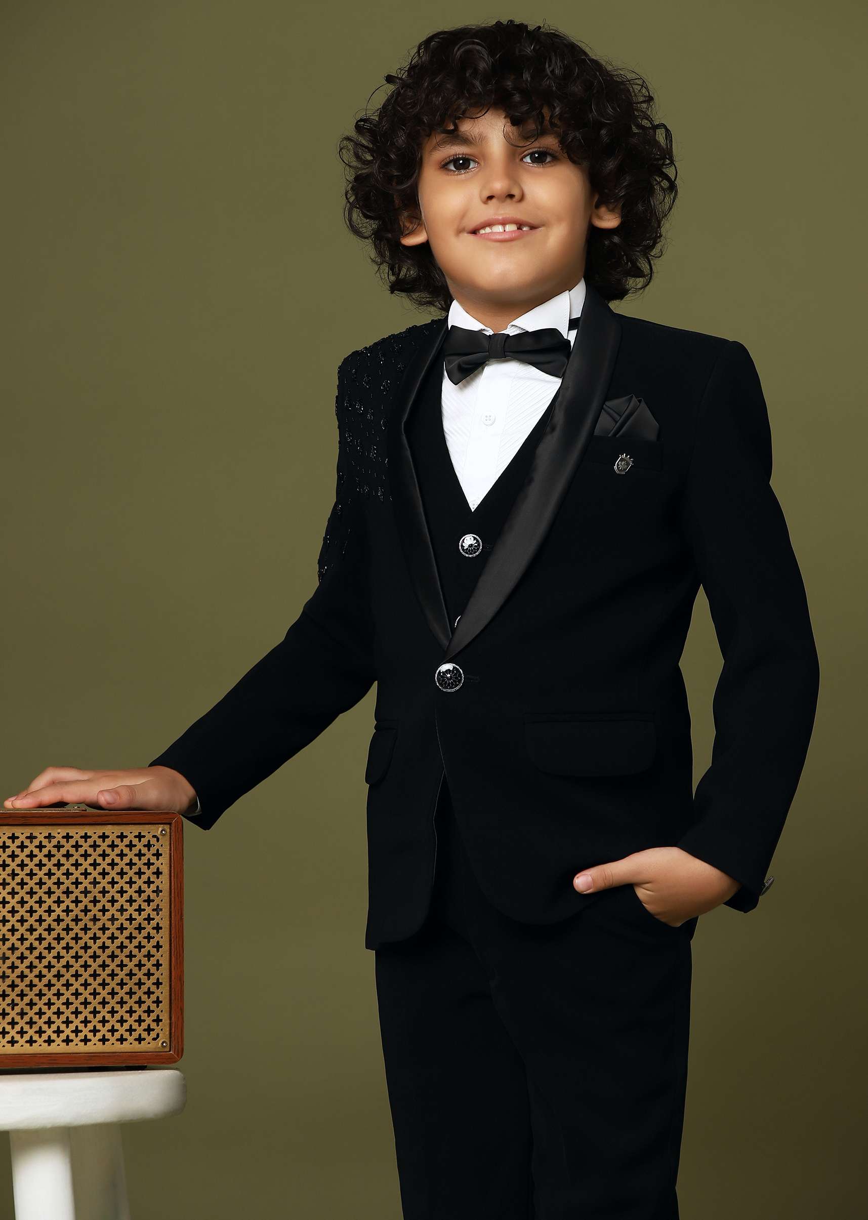 Black Embroidered Tuxedo In Suiting Fabric - Image 2