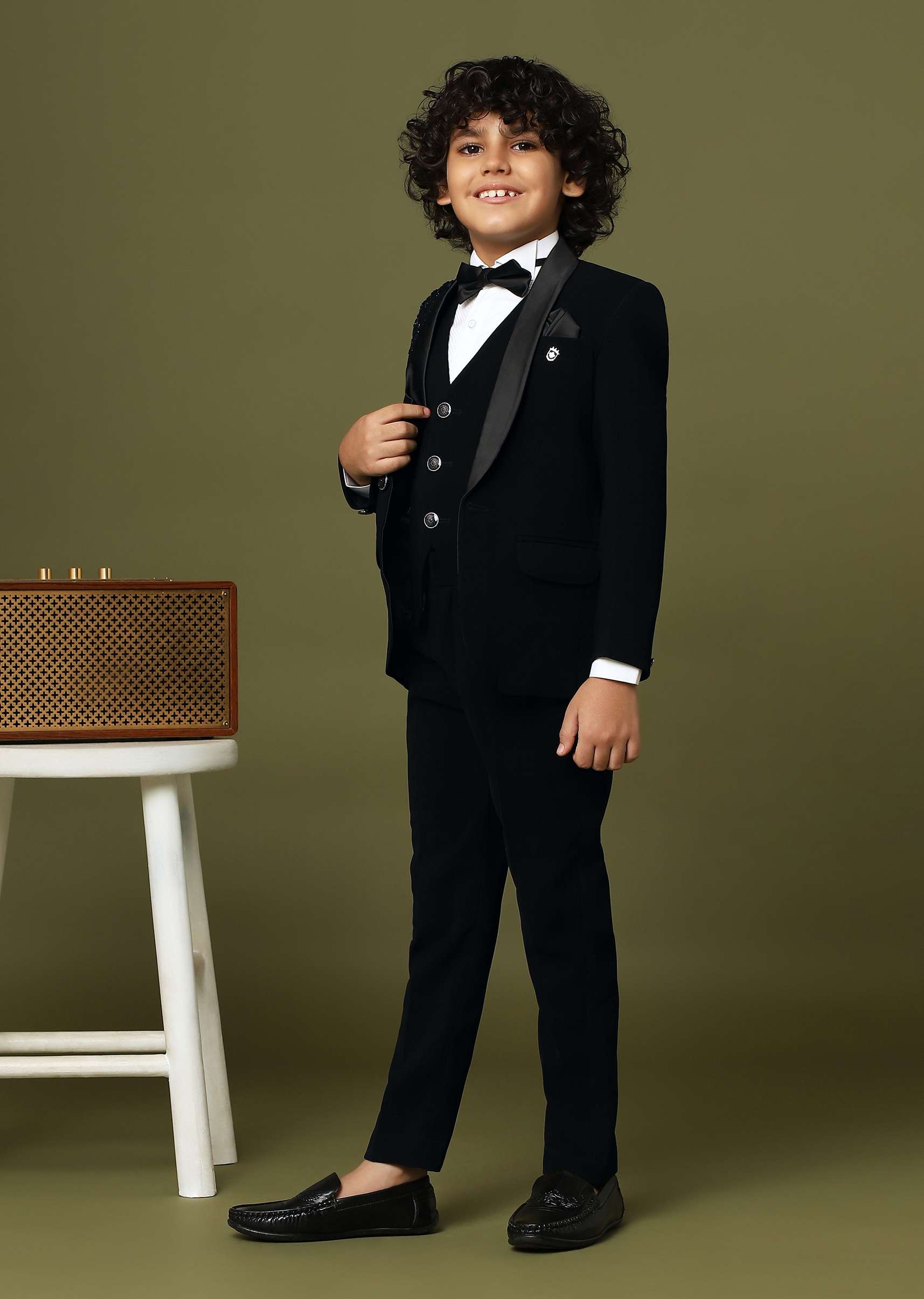 Black Embroidered Tuxedo In Suiting Fabric - Image 5