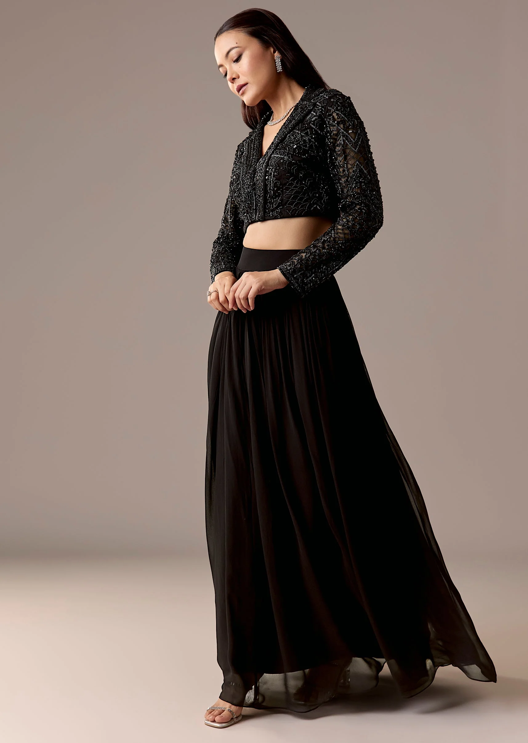 Black Embroidered With Bridesmaid Lehenga Sets