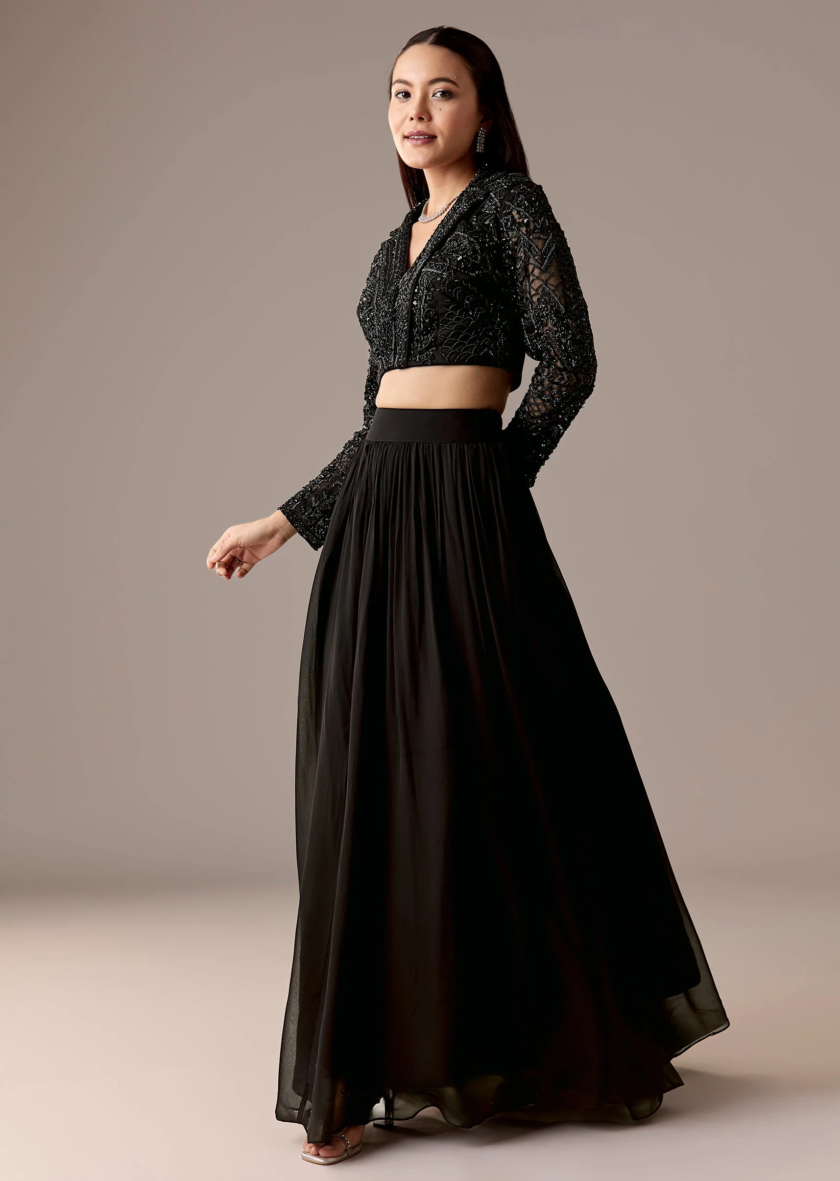 Black Embroidered With Bridesmaid Lehenga Sets - Image 3