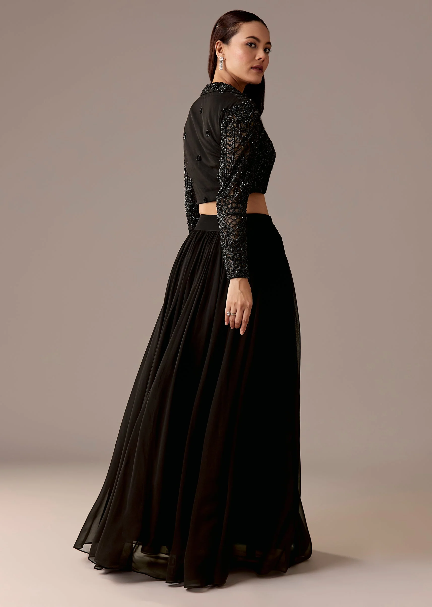 Black Embroidered With Bridesmaid Lehenga Sets - Image 5