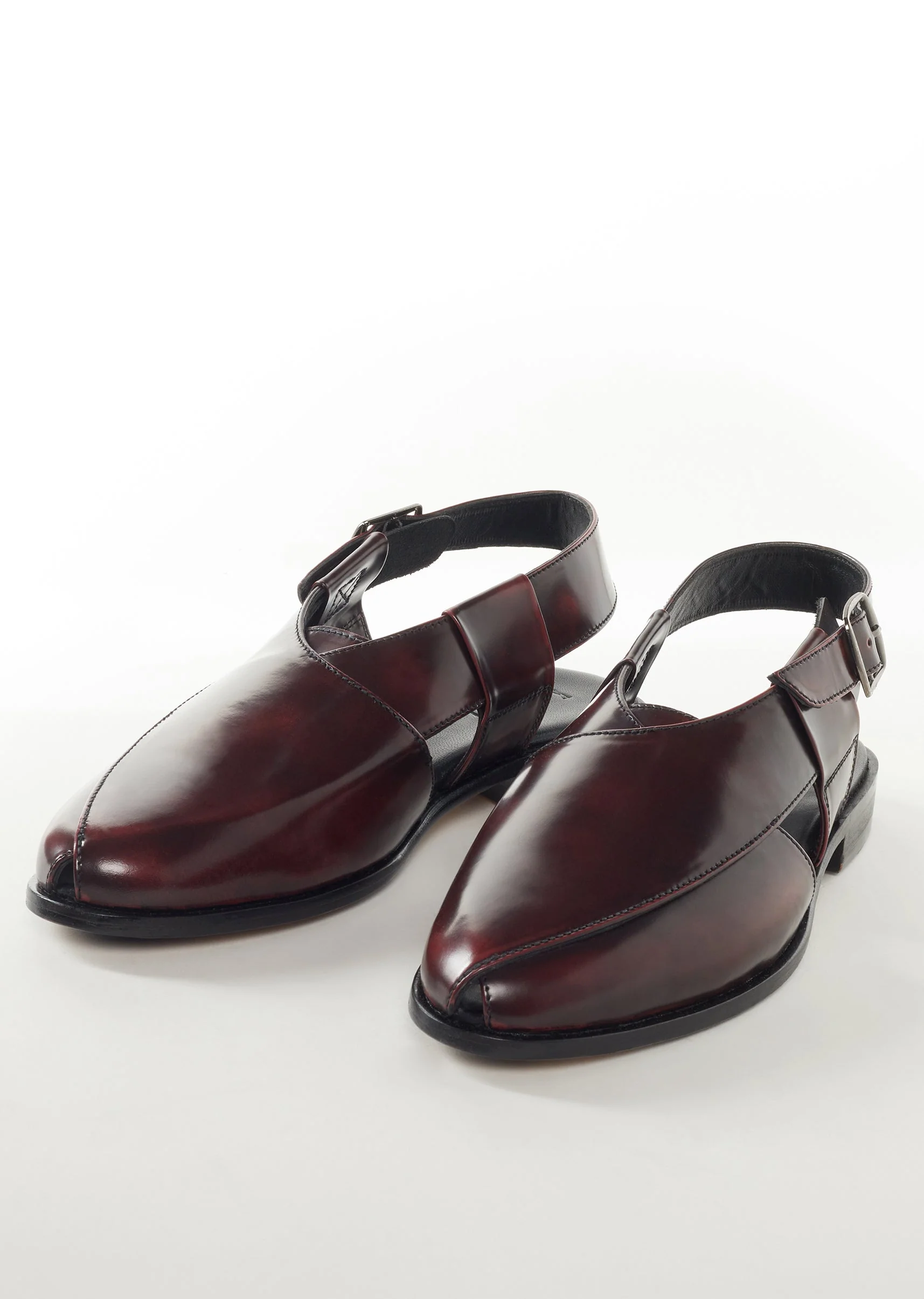 Black Faux Leather Footwear For Men
