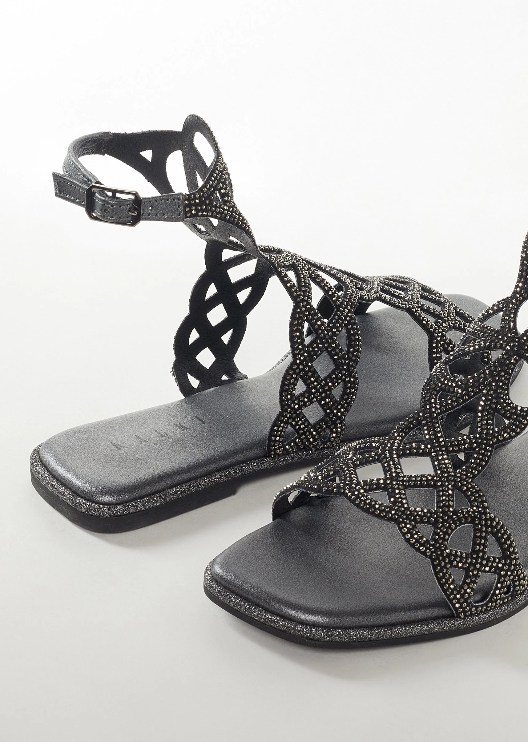 Black Faux Leather Womens Footwear With Embellished Detail Work - Image 2