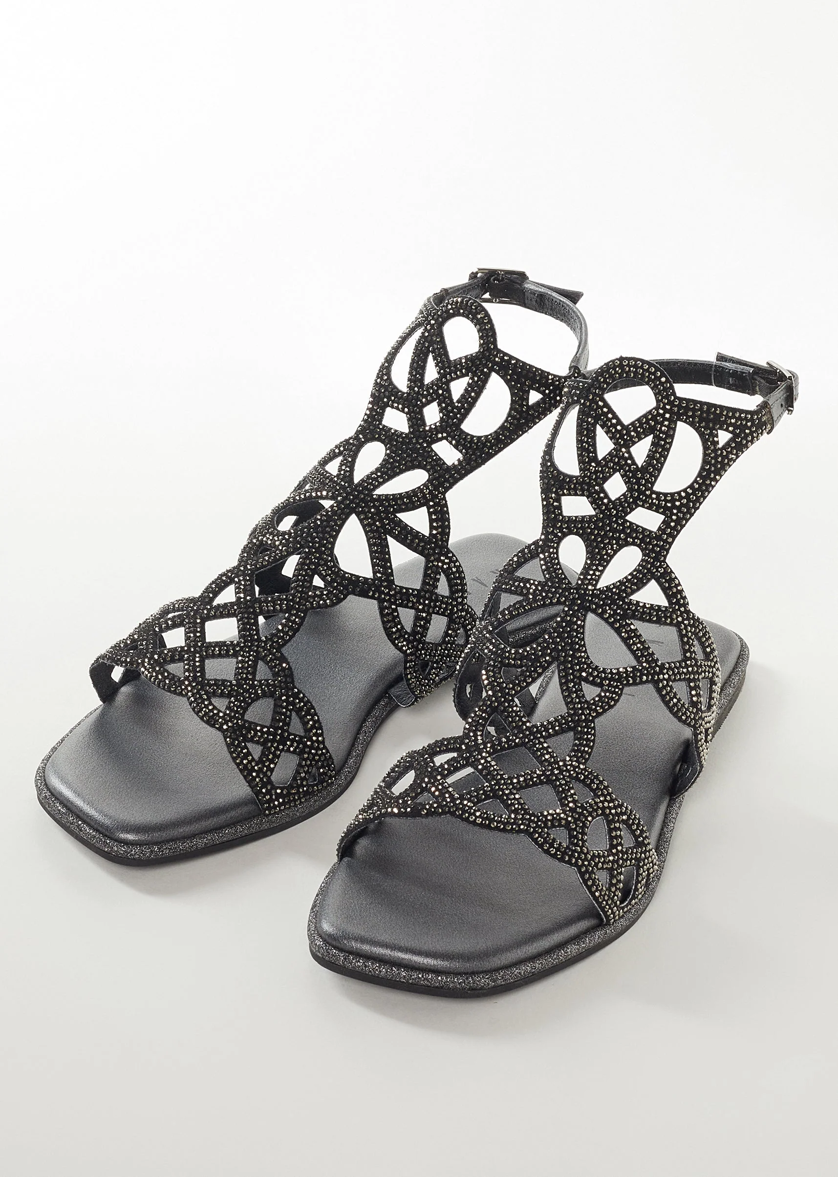 Black Faux Leather Womens Footwear With Embellished Detail Work - Image 3