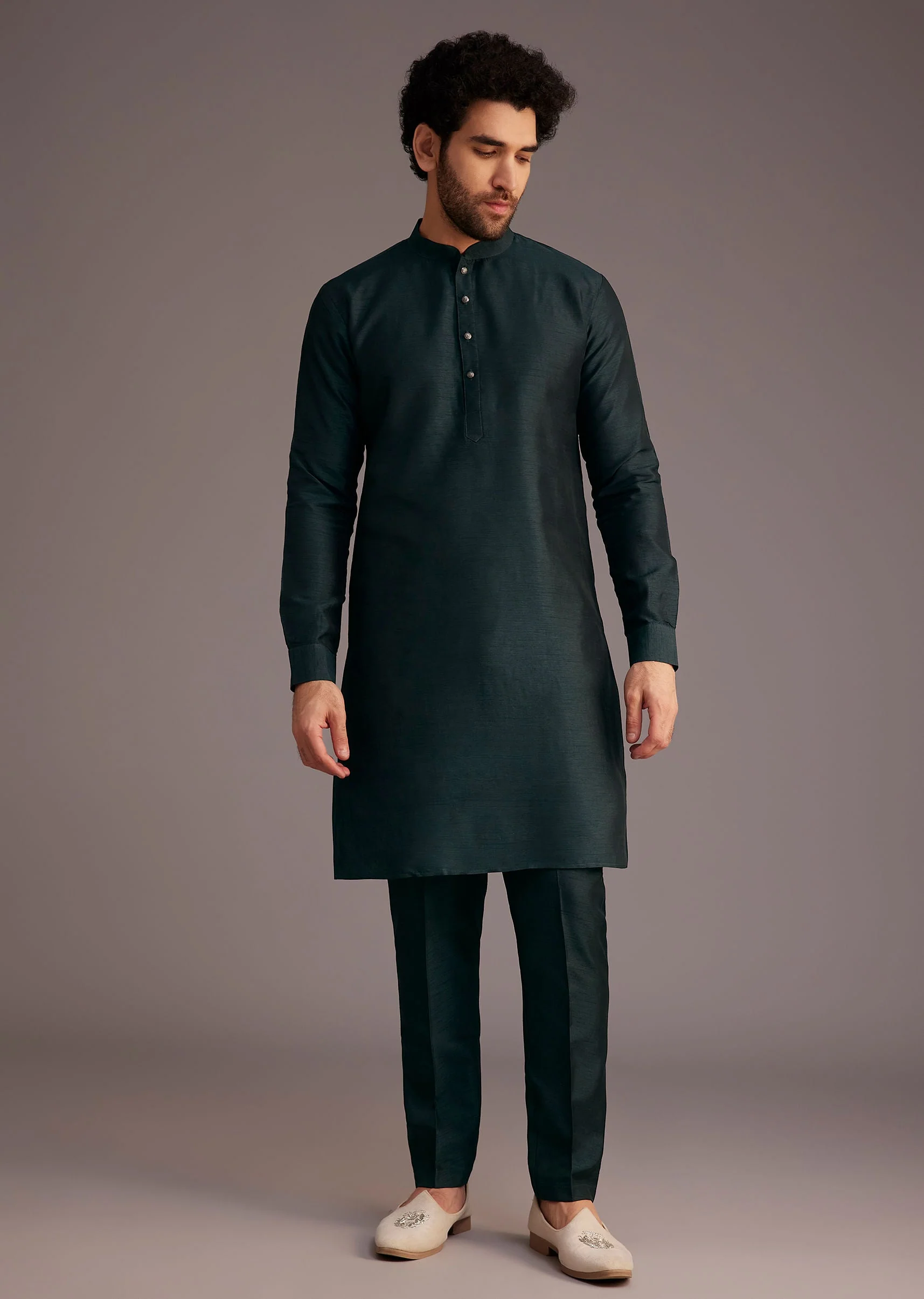 Black Floral Embroidered Jacket Kurta Set - Image 6
