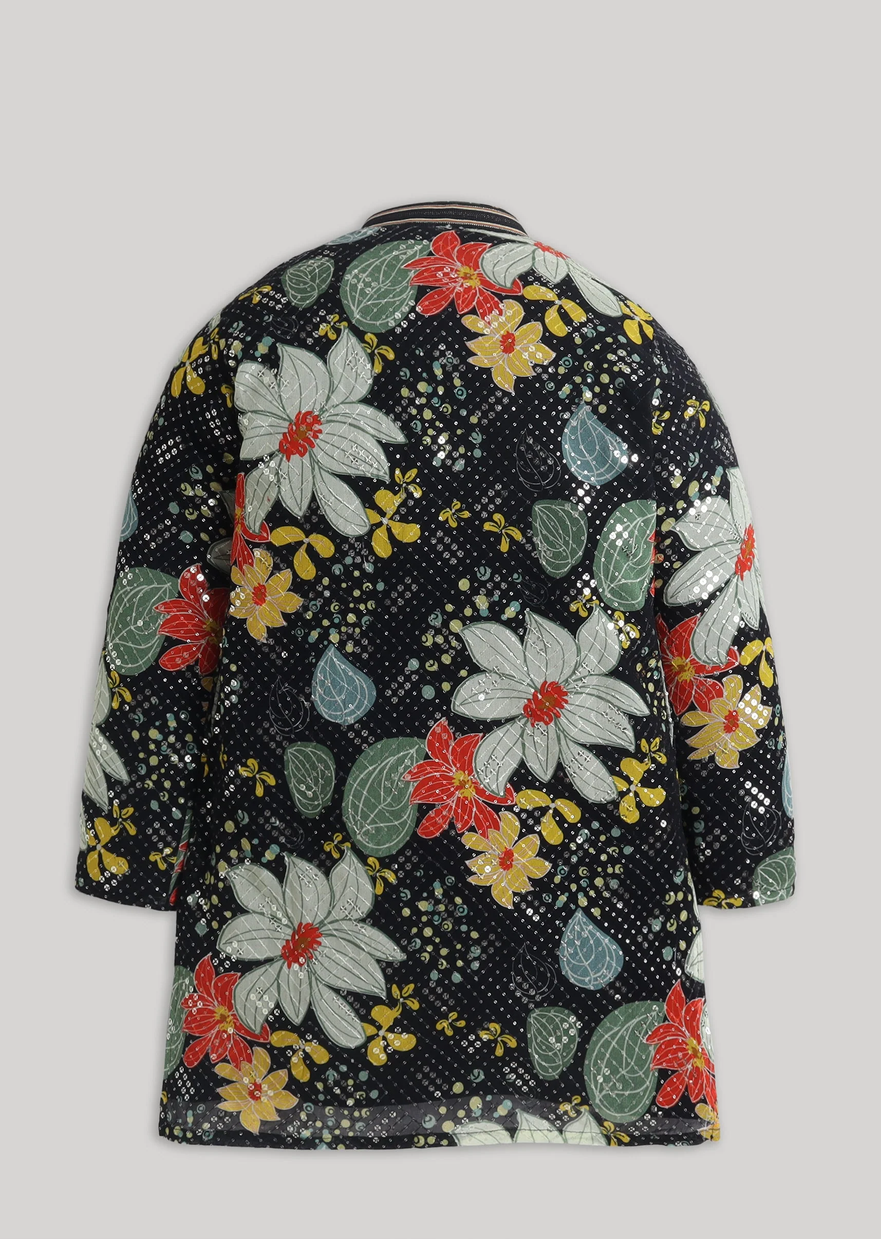 Black Floral Georgette Kurta Set With Sequin Work - Image 3