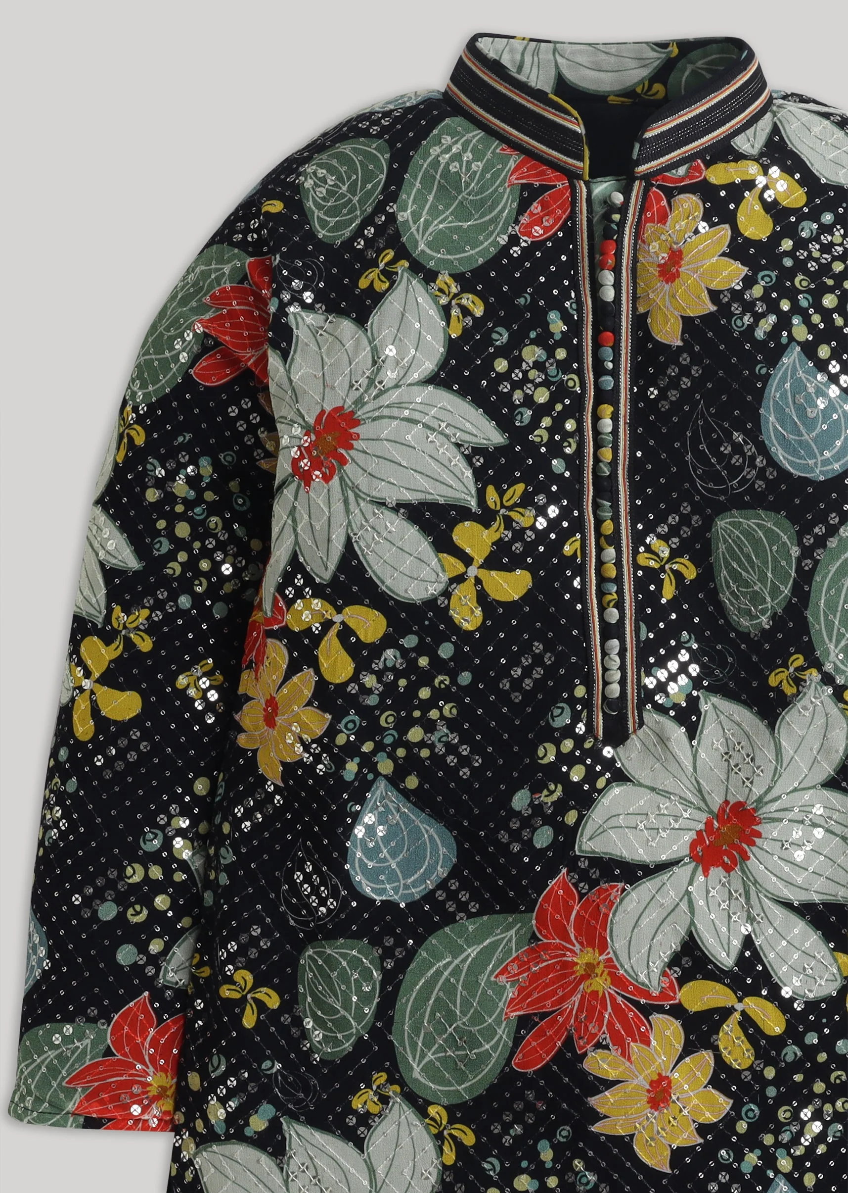 Black Floral Georgette Kurta Set With Sequin Work - Image 4
