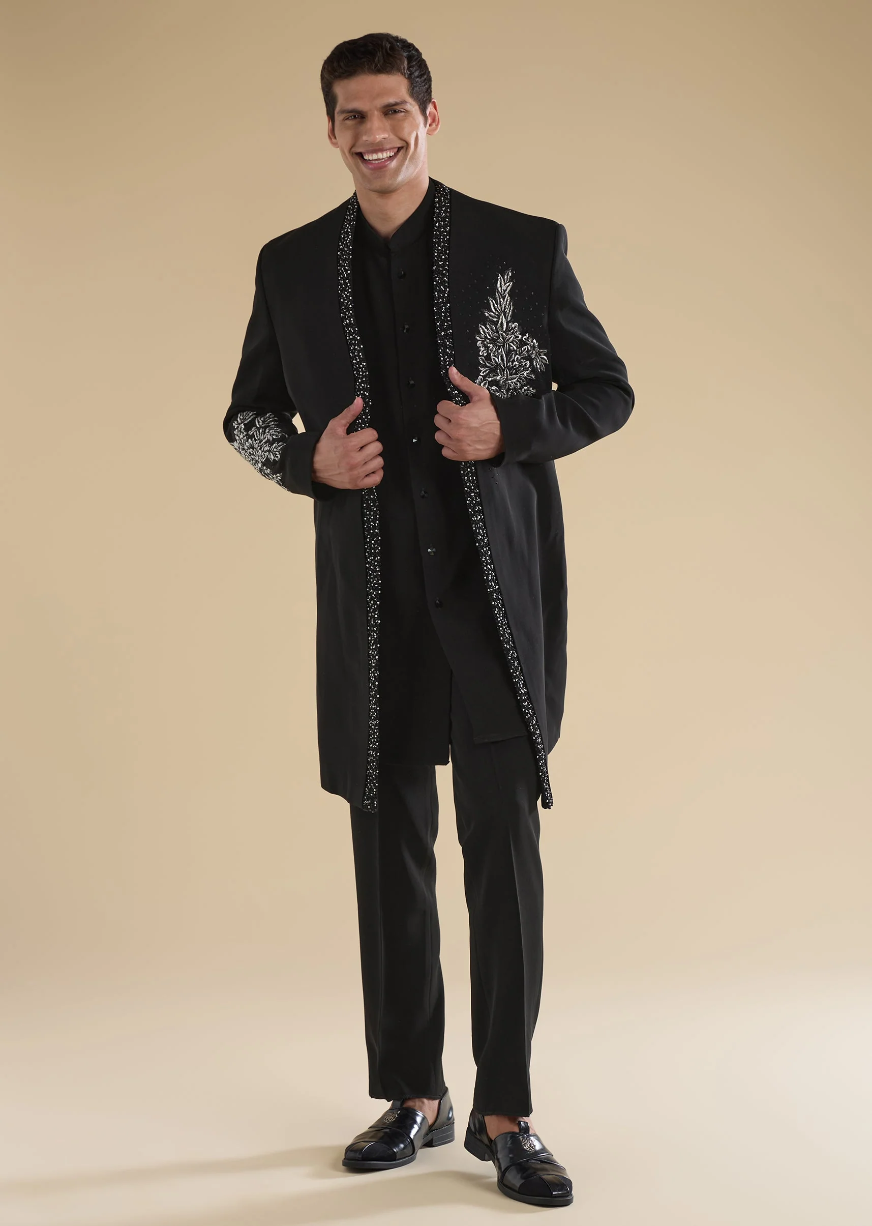 Black Floral Indo Western Set - Image 3