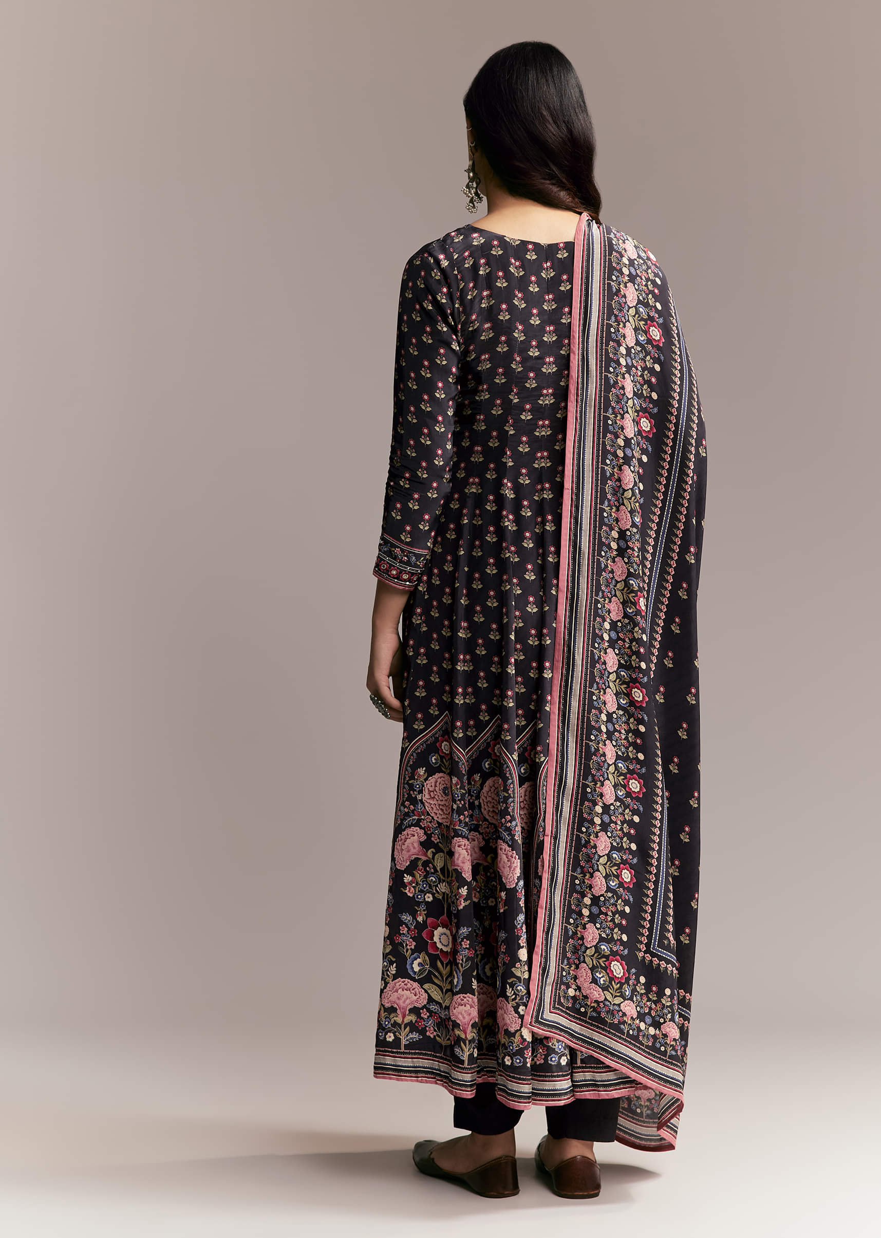 Black Floral Printed Anarkali Set - Image 4