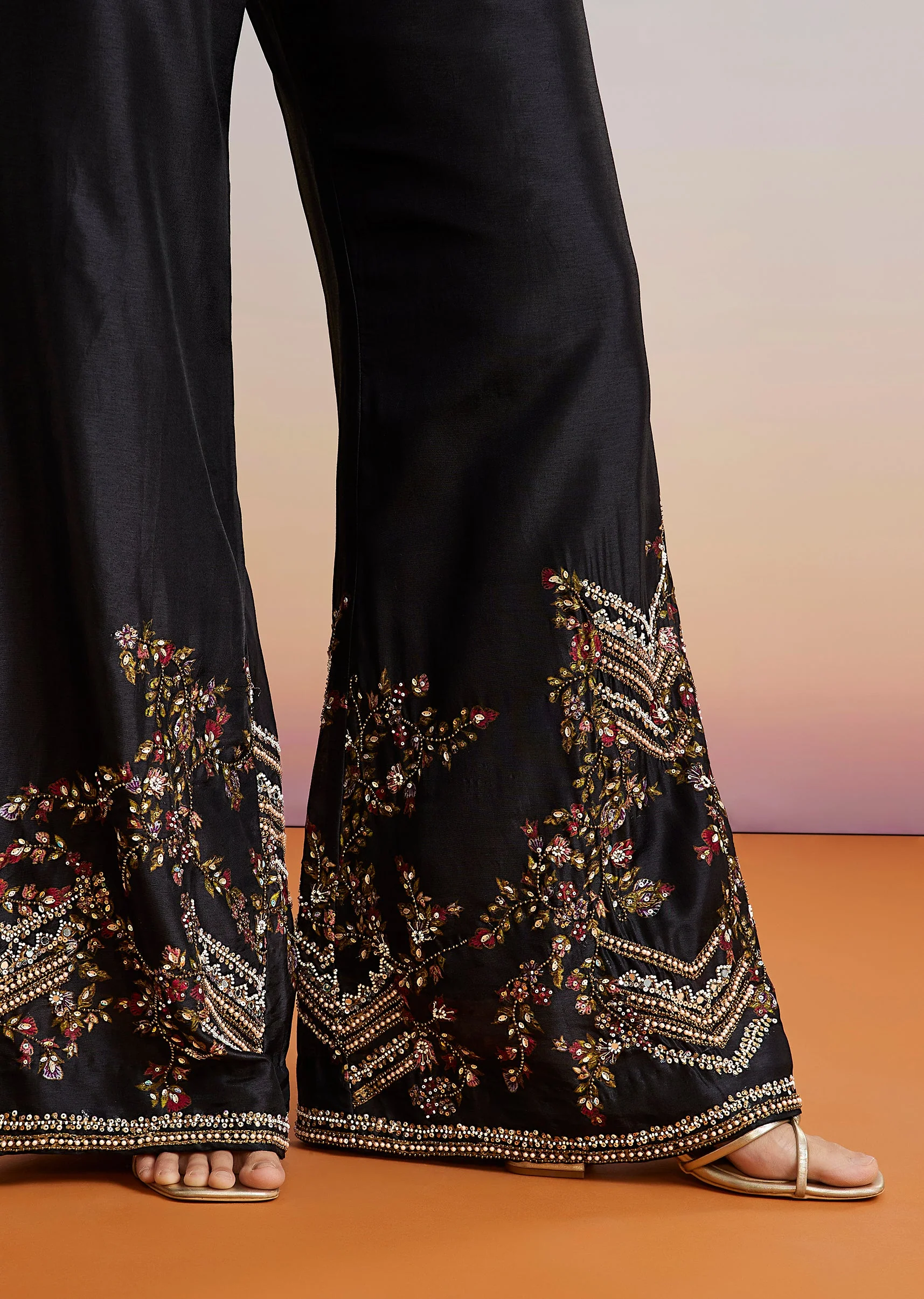 Black Floral Printed Silk Blend Co-ord Set - Image 4