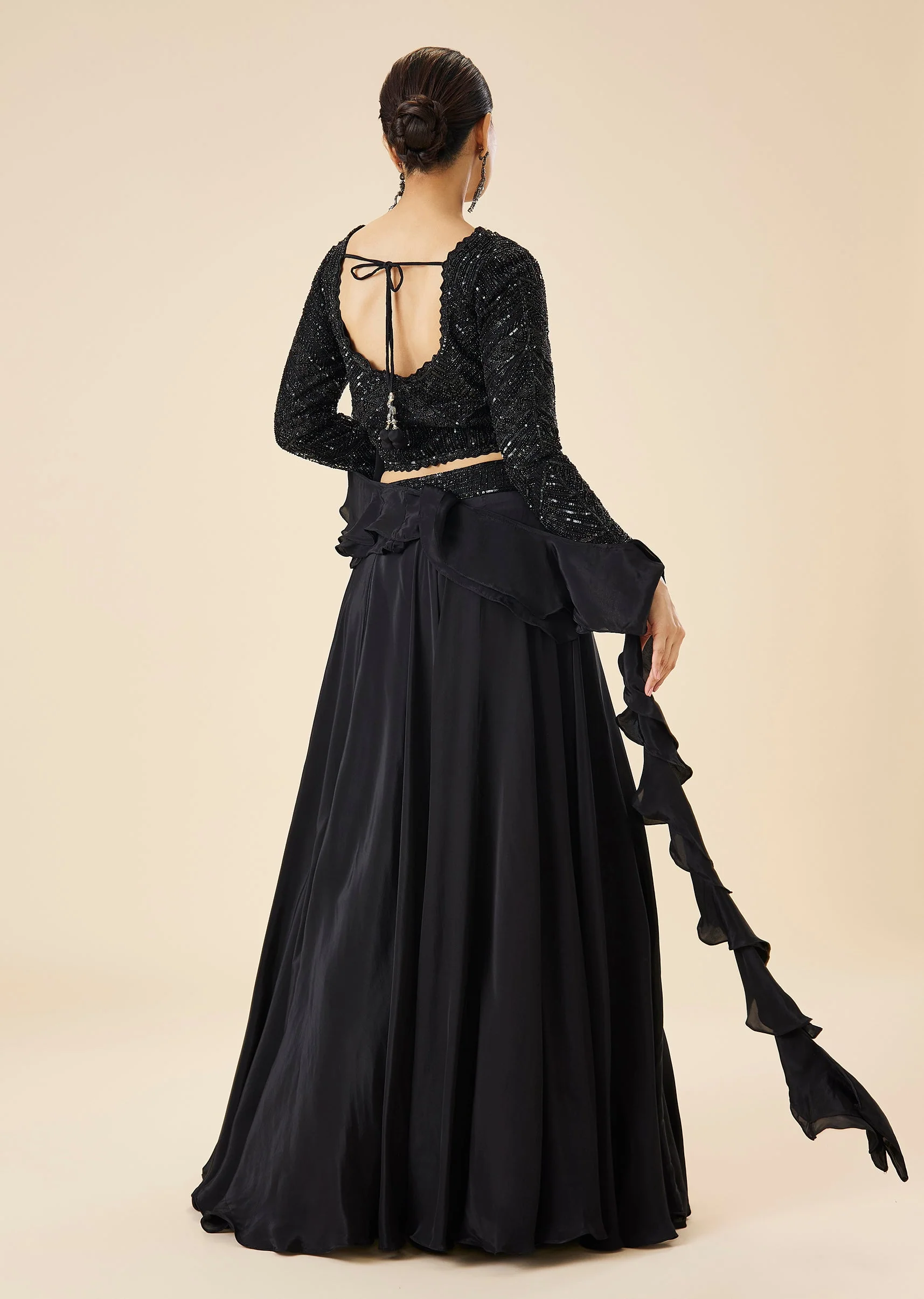 Black Fusion Lehenga Set With Ruffle Dupatta - Image 2