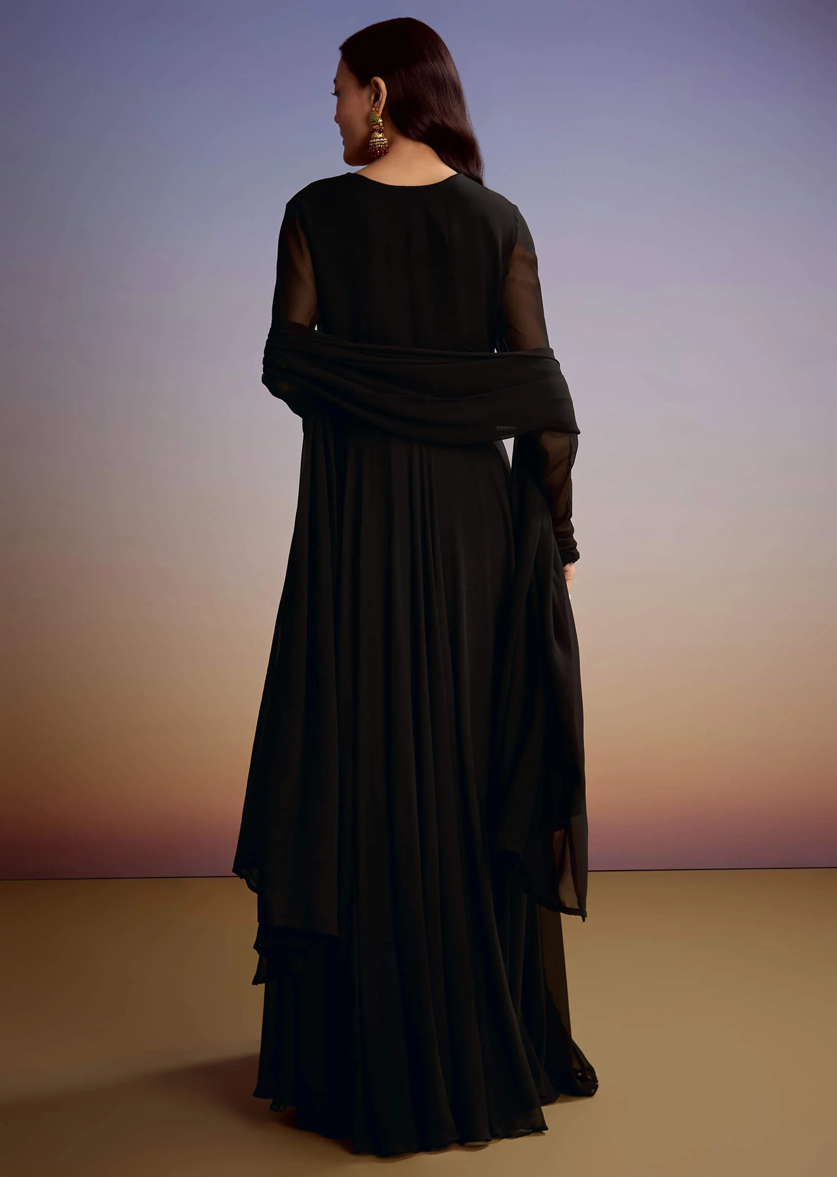 Black Georgette Anarkali Suit With Zari And Sequins Work - Image 5