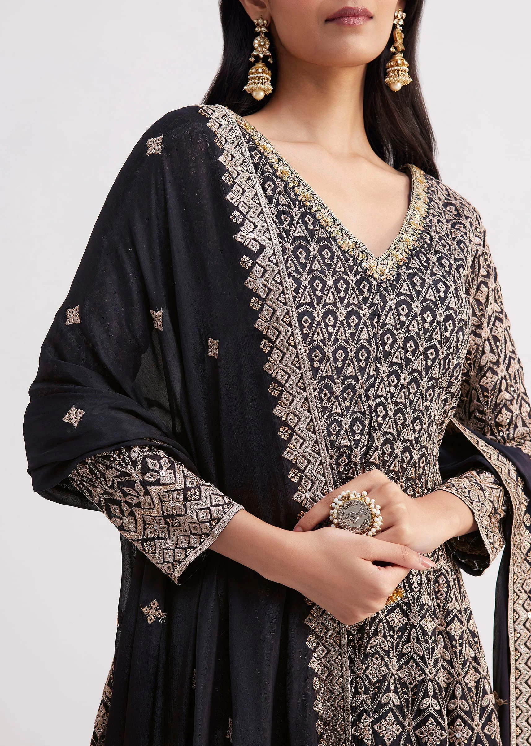 Midnight Blue Georgette Embroidered Palazzo Suit - Image 2