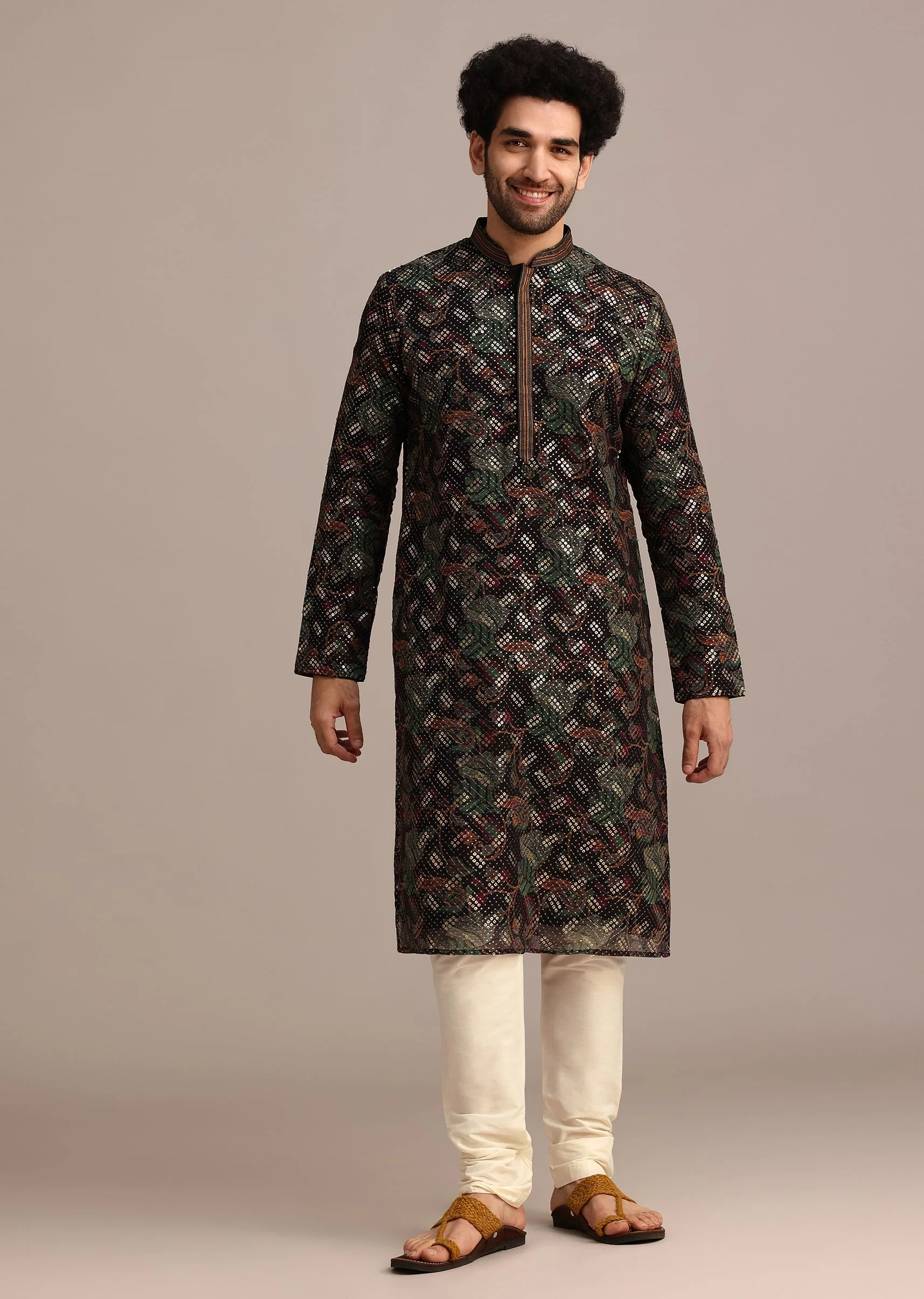 Black Georgette Sequin Work Kurta Set - Image 2
