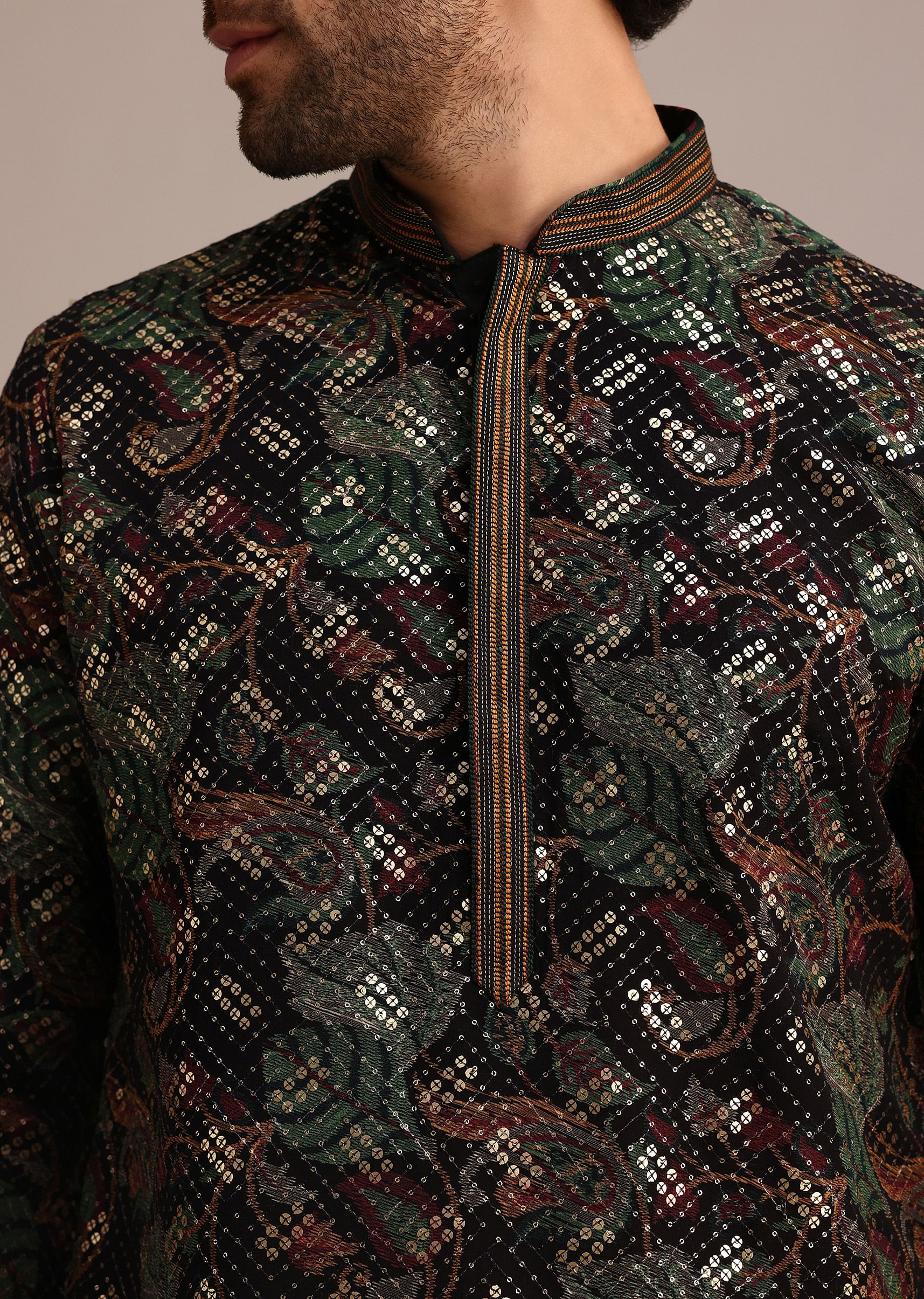 Black Georgette Sequin Work Kurta Set - Image 3