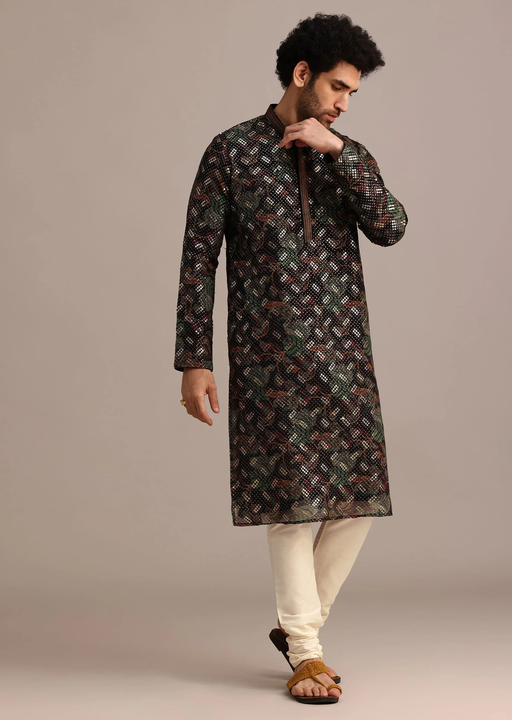 Black Georgette Sequin Work Kurta Set - Image 4