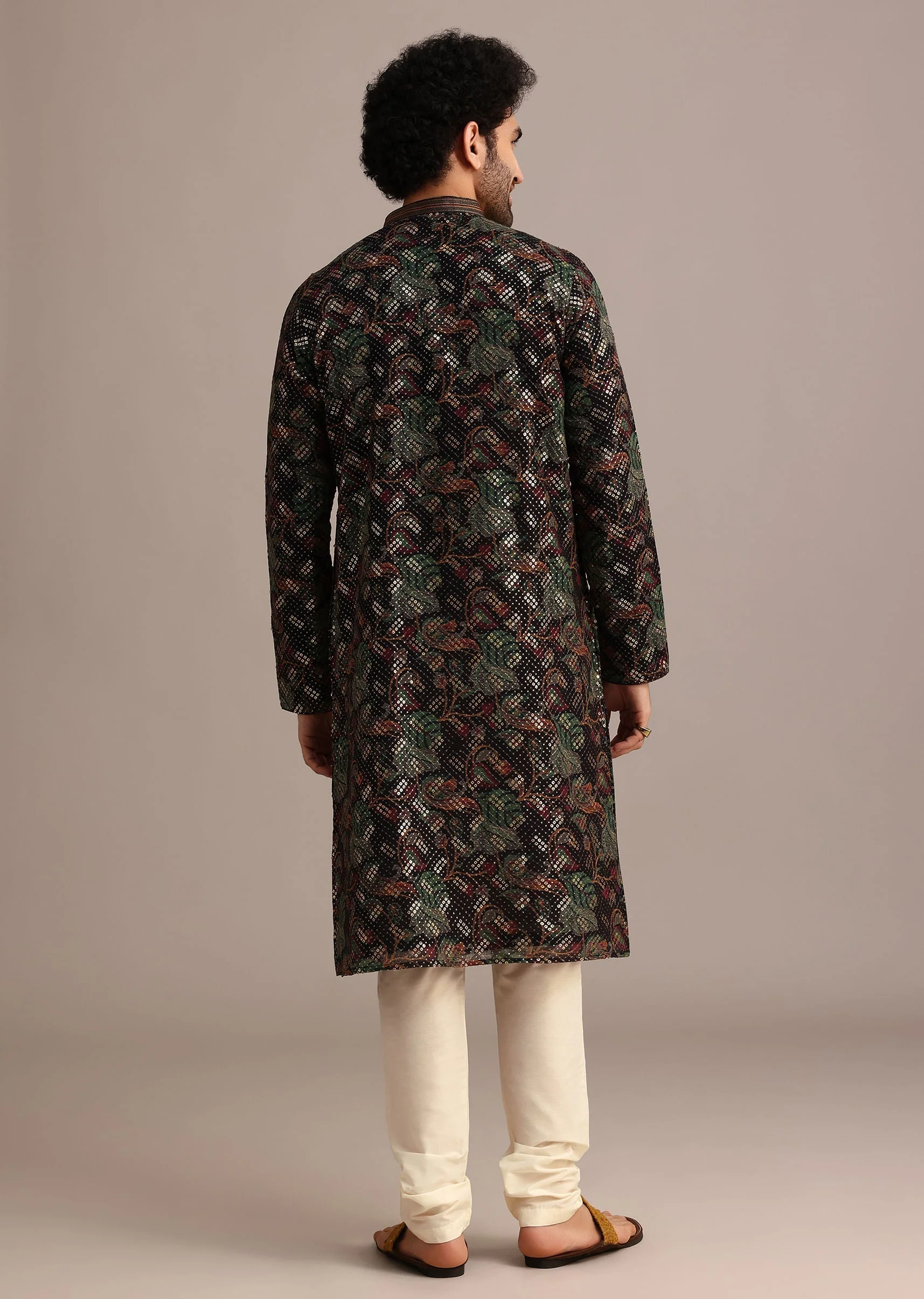 Black Georgette Sequin Work Kurta Set - Image 5