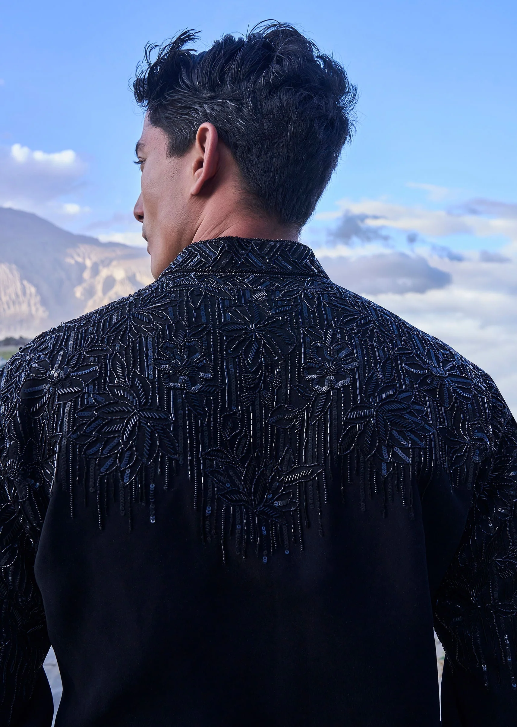 Black Hand Embroidered Full Sleeve Bomber Jacket And Pants - Image 3