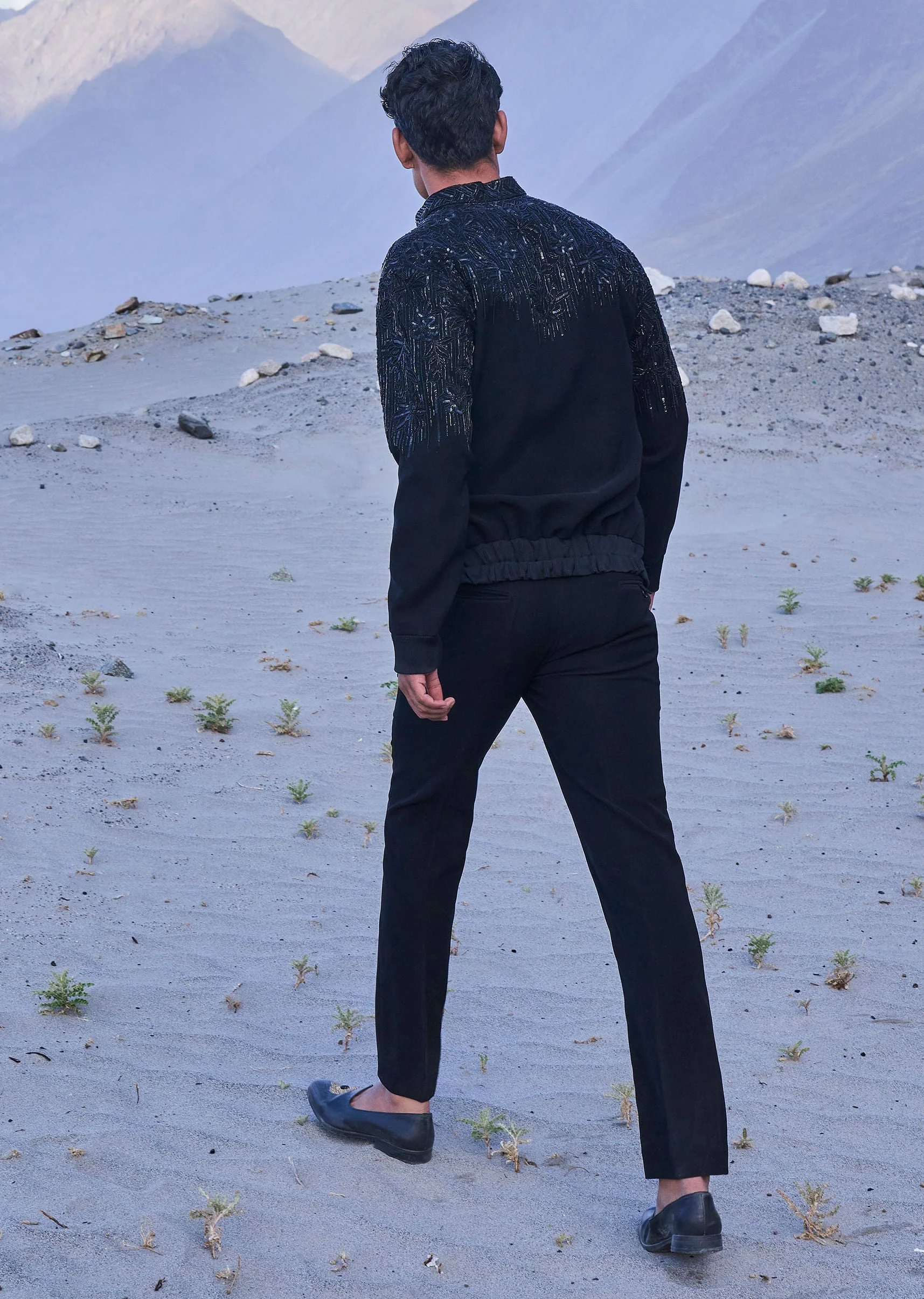 Black Hand Embroidered Full Sleeve Bomber Jacket And Pants - Image 6