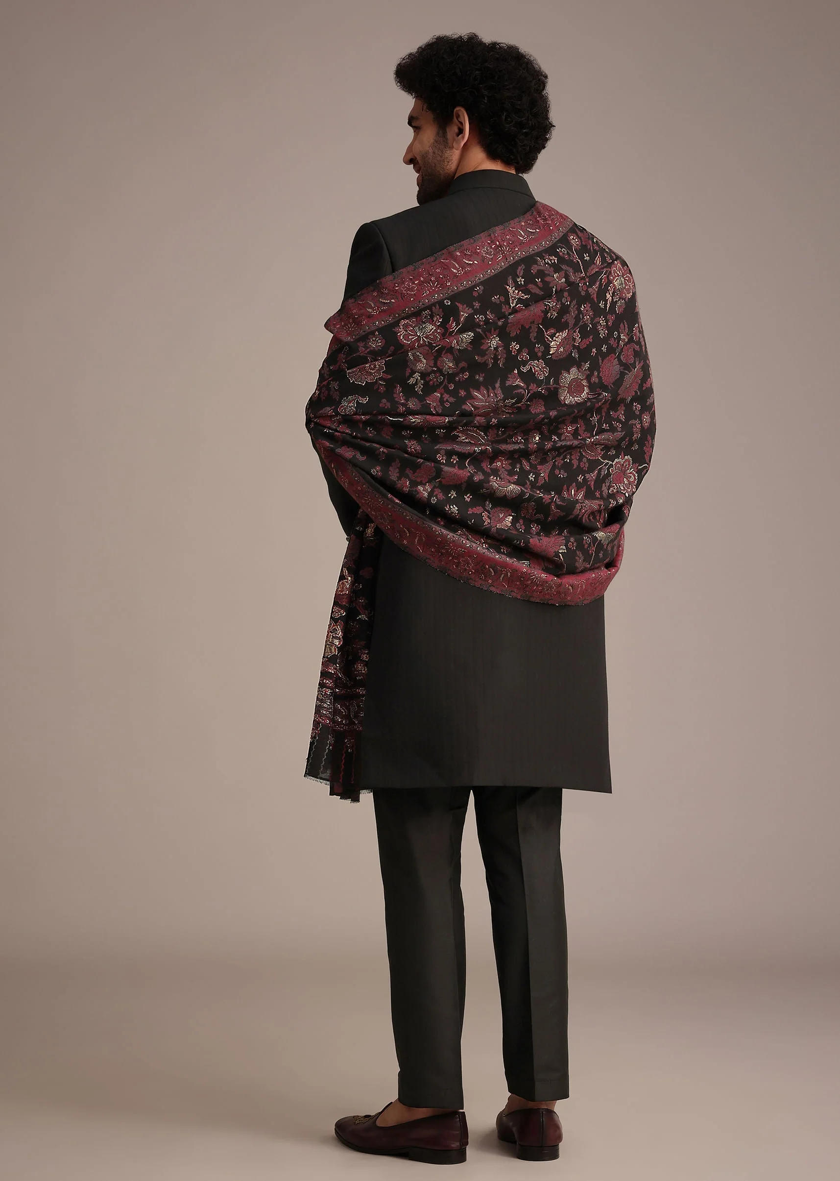 Black Hand Work Sherwani Suit With Dupatta - Image 5