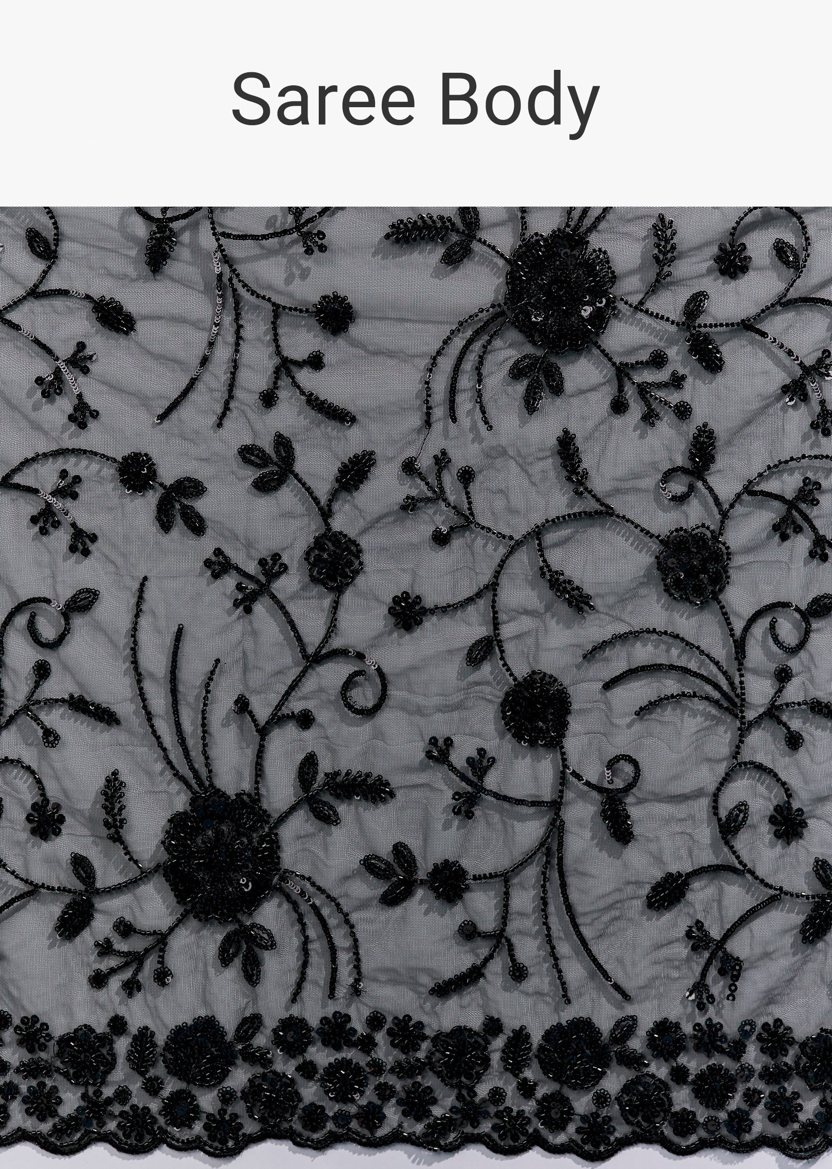 Black Heavy Embroidered Net Saree With Cutwork Border And Jaal Work - Image 9