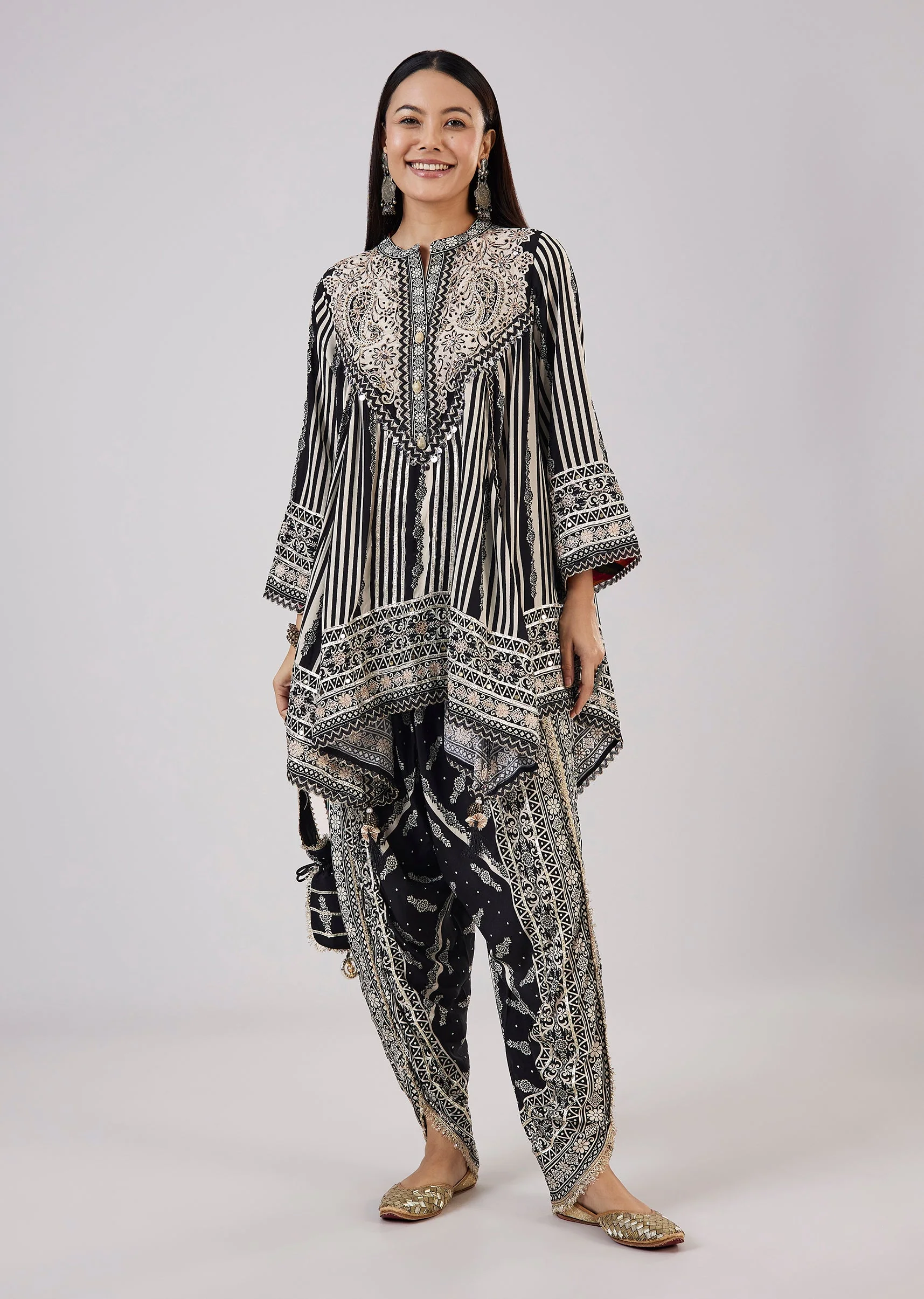 Black Indo Western Kaftan Coord Set