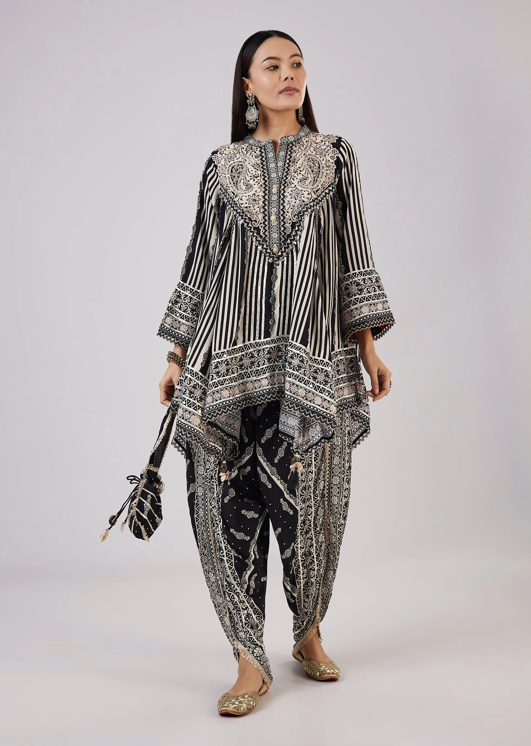 Black Indo Western Kaftan Coord Set - Image 3
