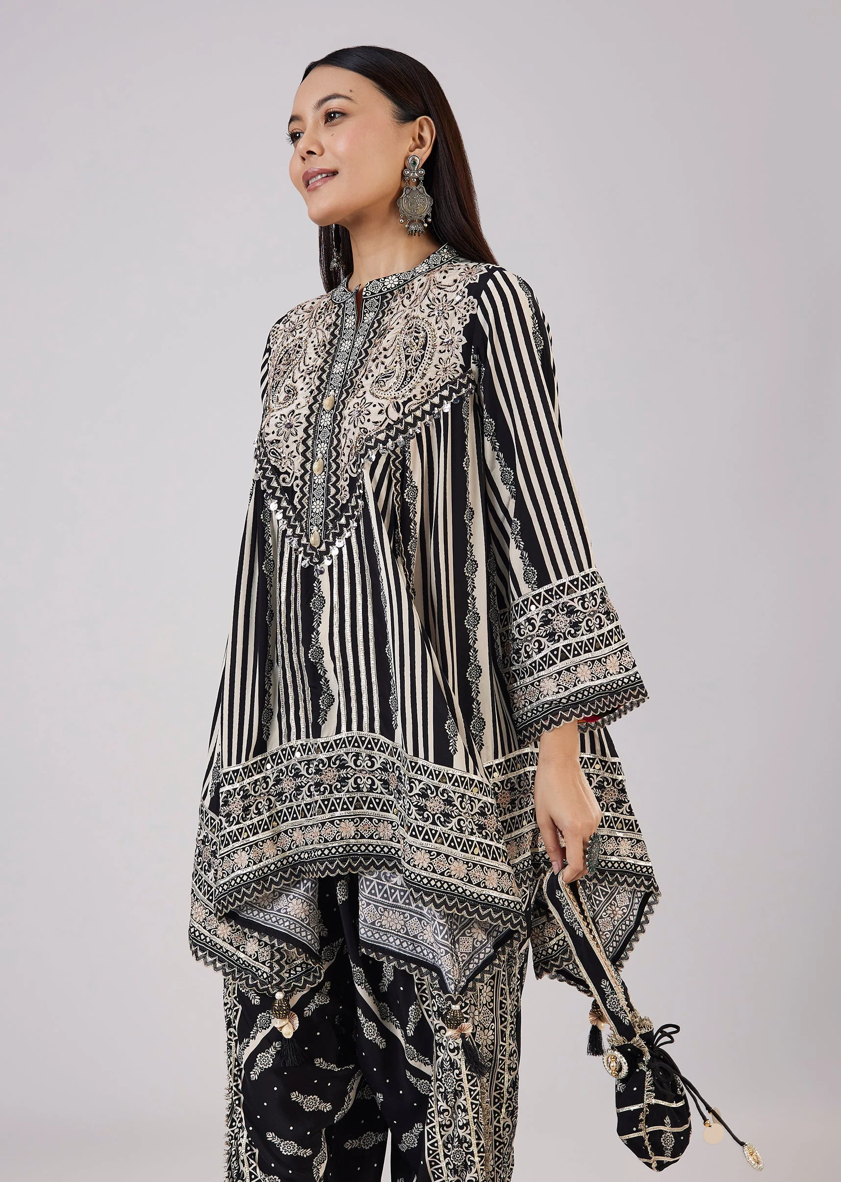 Black Indo Western Kaftan Coord Set - Image 4