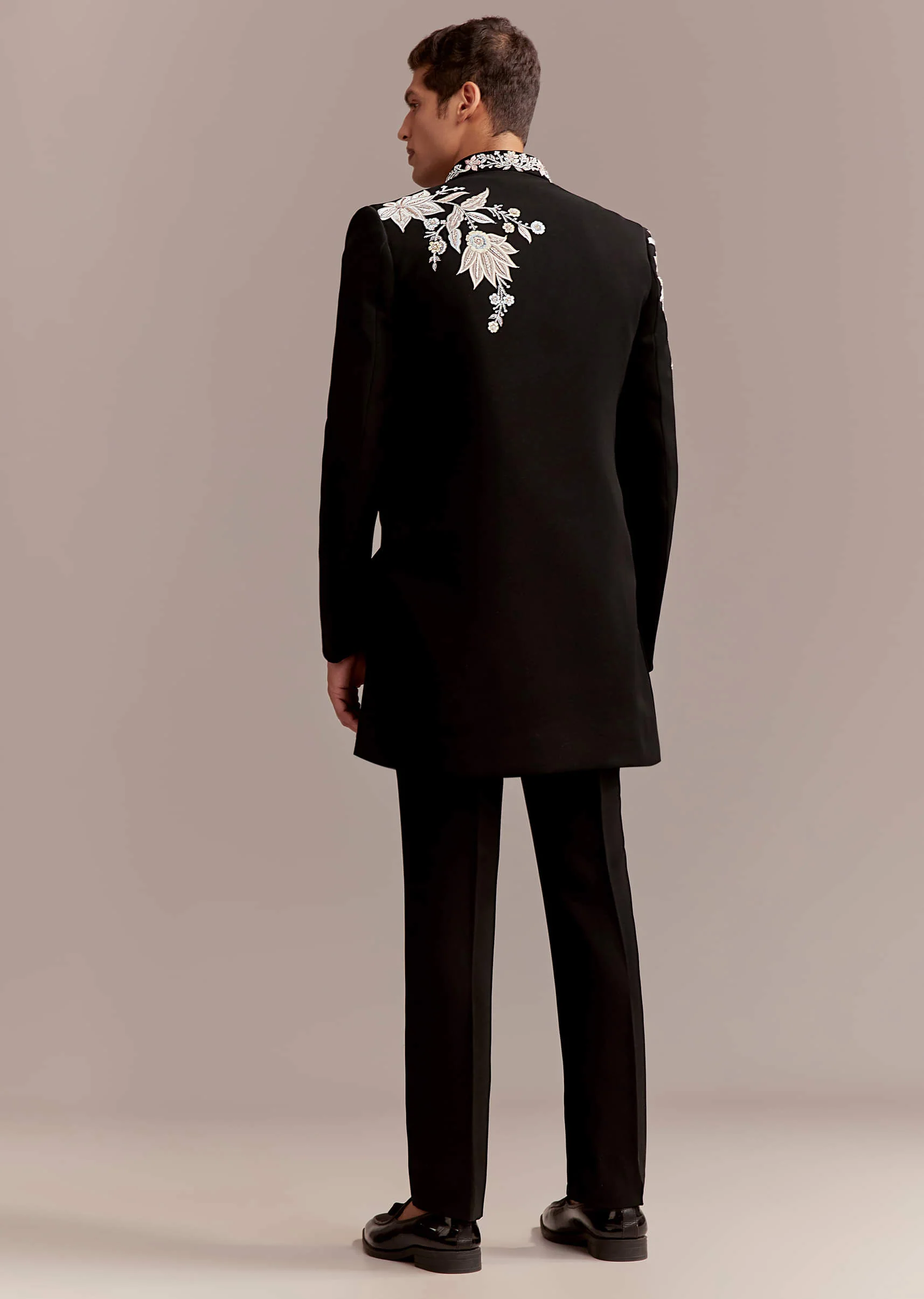 Black Indo Western Set For Men With Multicolour Embroidery - Image 6