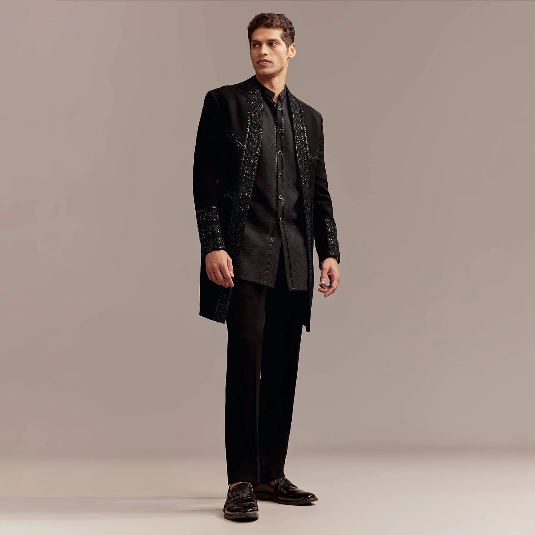 Black Indo Western Set For Men With Tonal Embroidery - Image 4