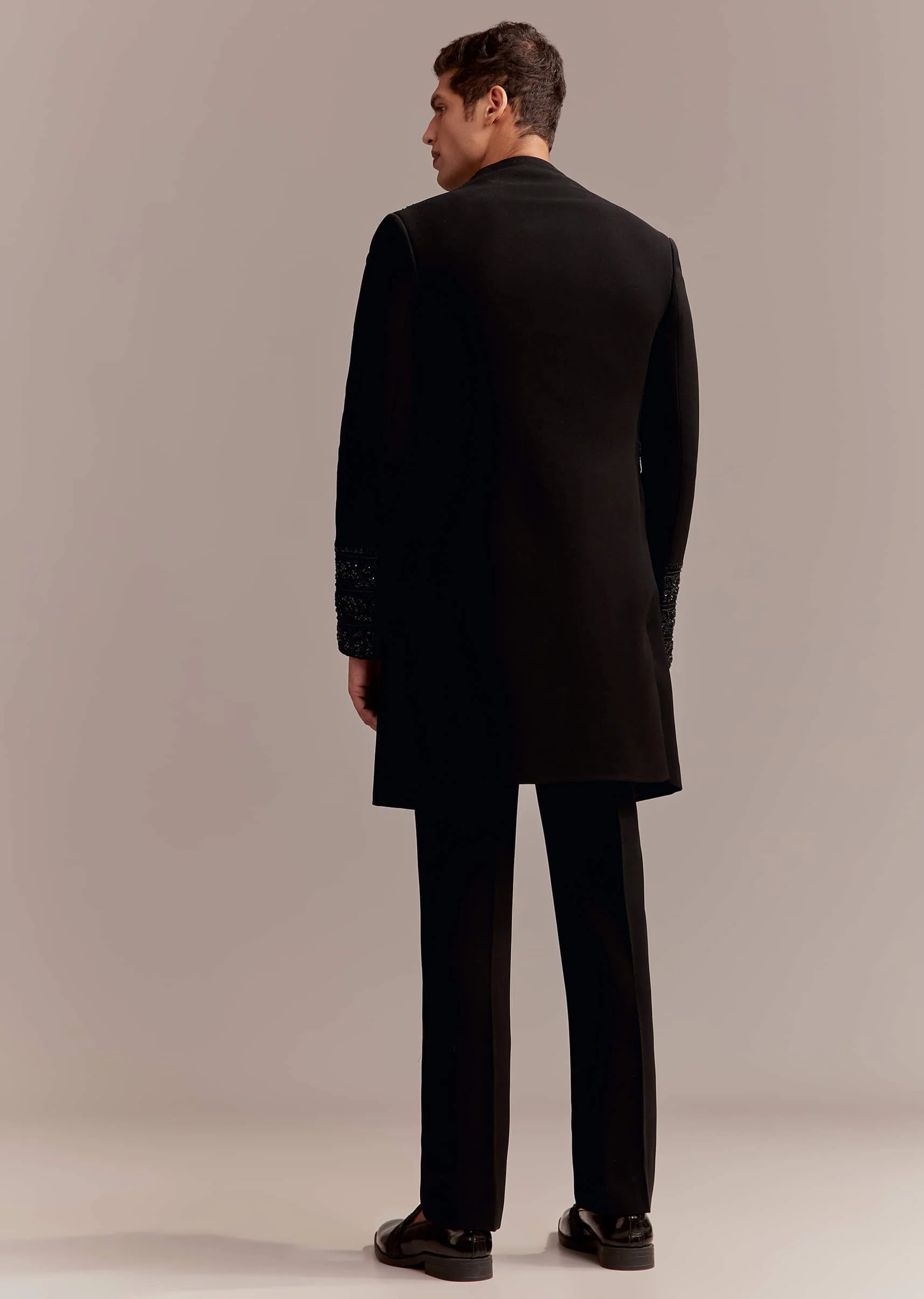 Black Indo Western Set For Men With Tonal Embroidery - Image 6